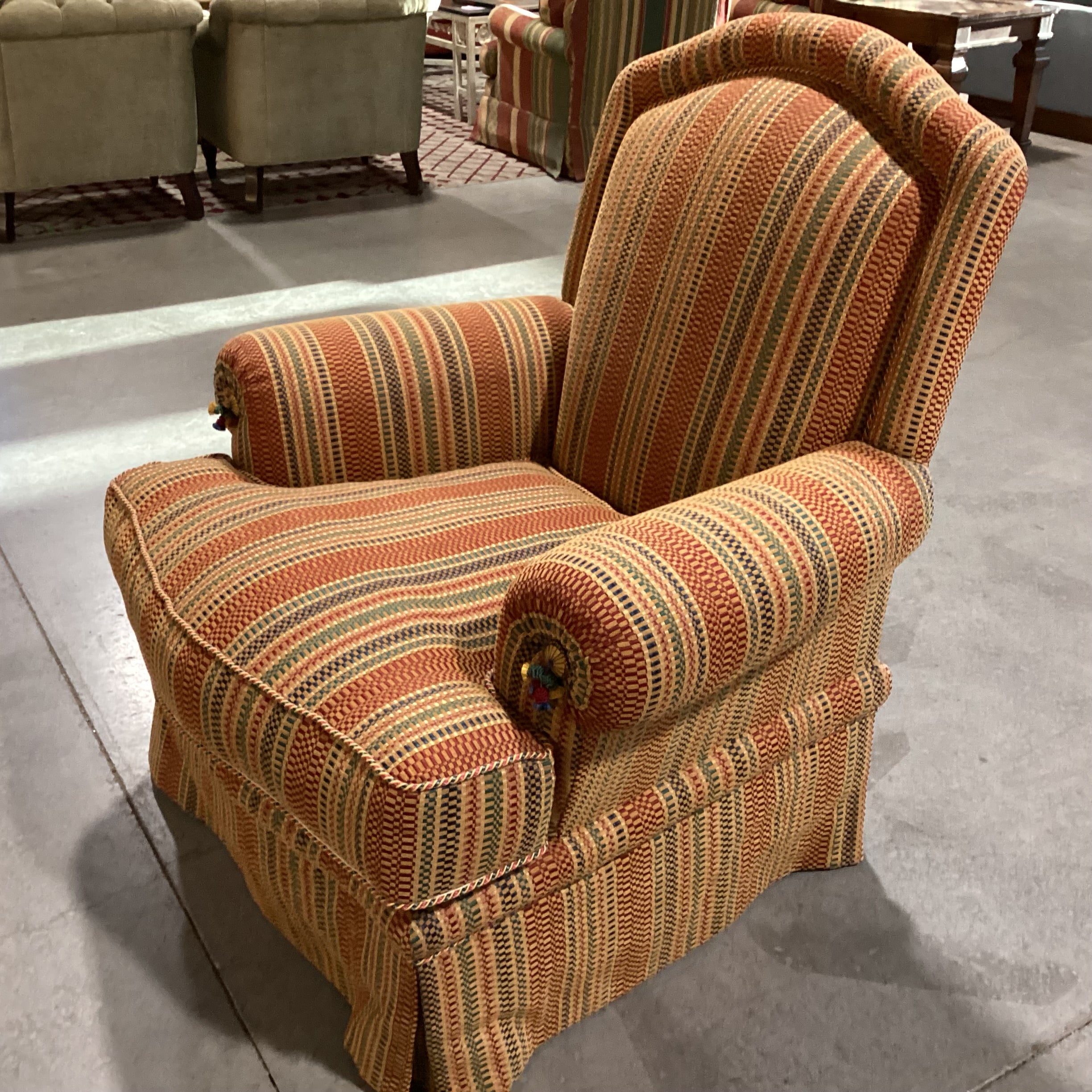 JJ Custom Gold Rust Green Blue Woven Ribbon Stripe Chair 40"x 35"x 42"