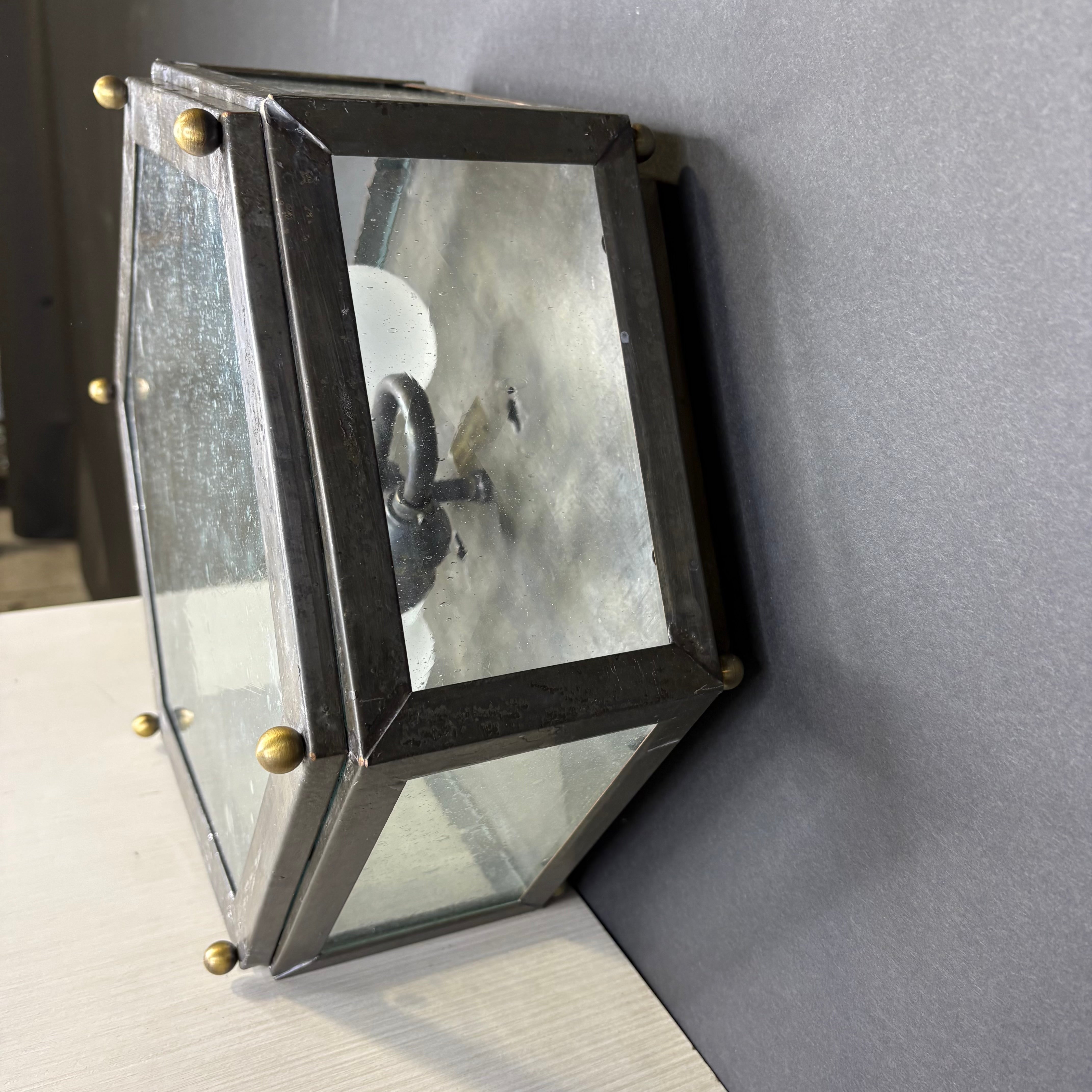 Mission Hill 2-Light Hexagonal Gunsmoke Metal and Brass Flush Mount Ceiling Pendant 14” Diameter x 6”