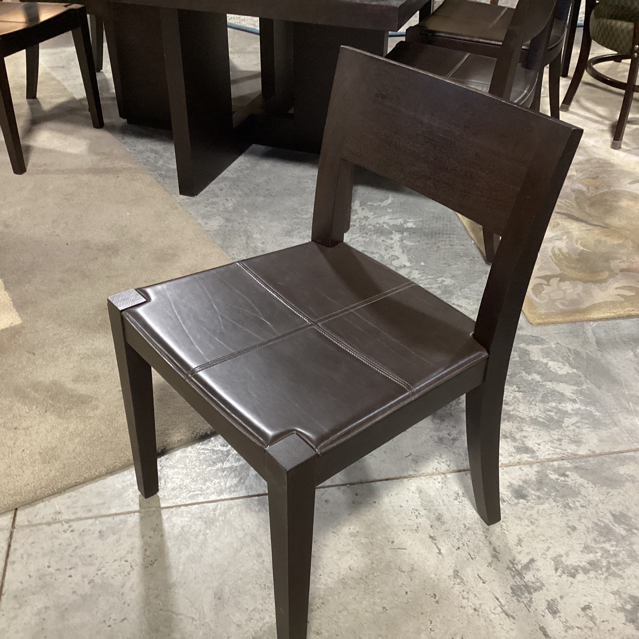 Casa Milano Italian Modern Japandi Design Table with 8 Wood & Leather Chairs Dining Set 59"x 59"x 29"