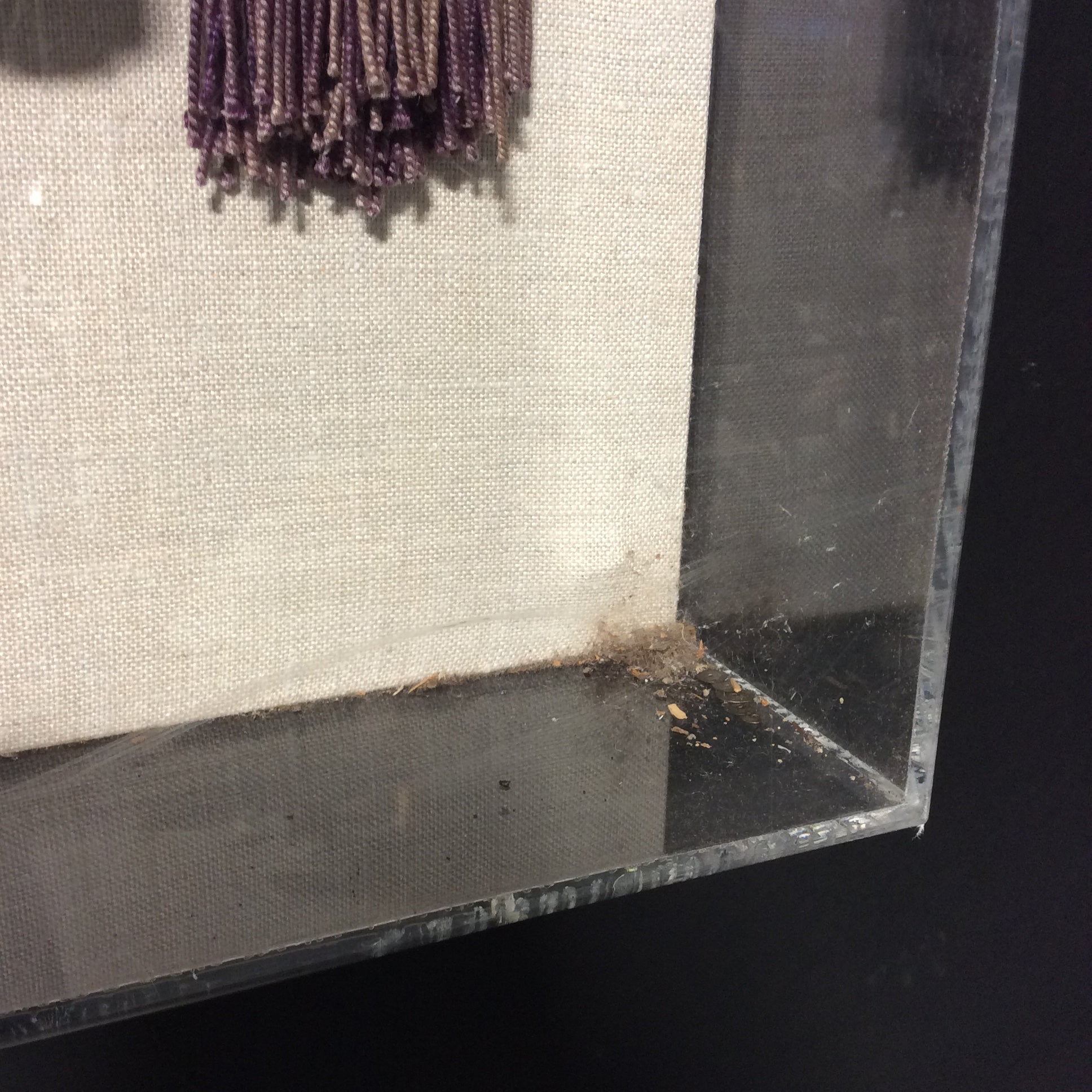 Antique Hand-Carved Wood With Ornamental Fabric Hanger/Attachment In Plexiglass Shadow Box 36" x 25"