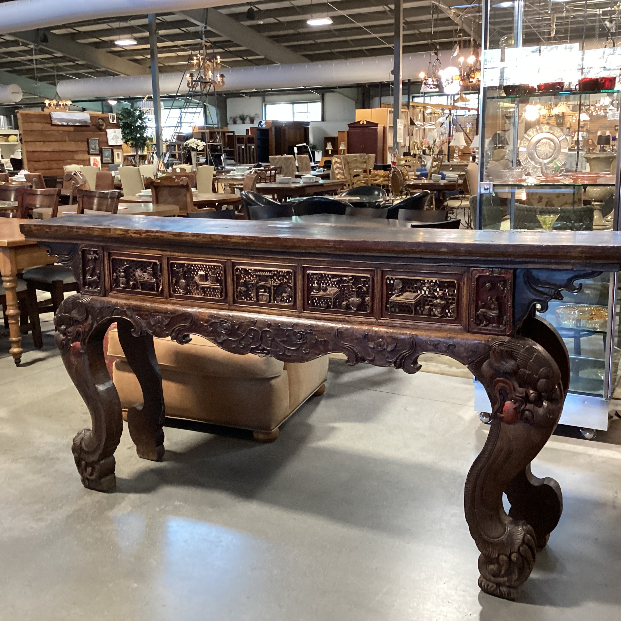 Antique Asian Ornate Carved Alter Console Sofa Table 86.5"x 15"x 42"