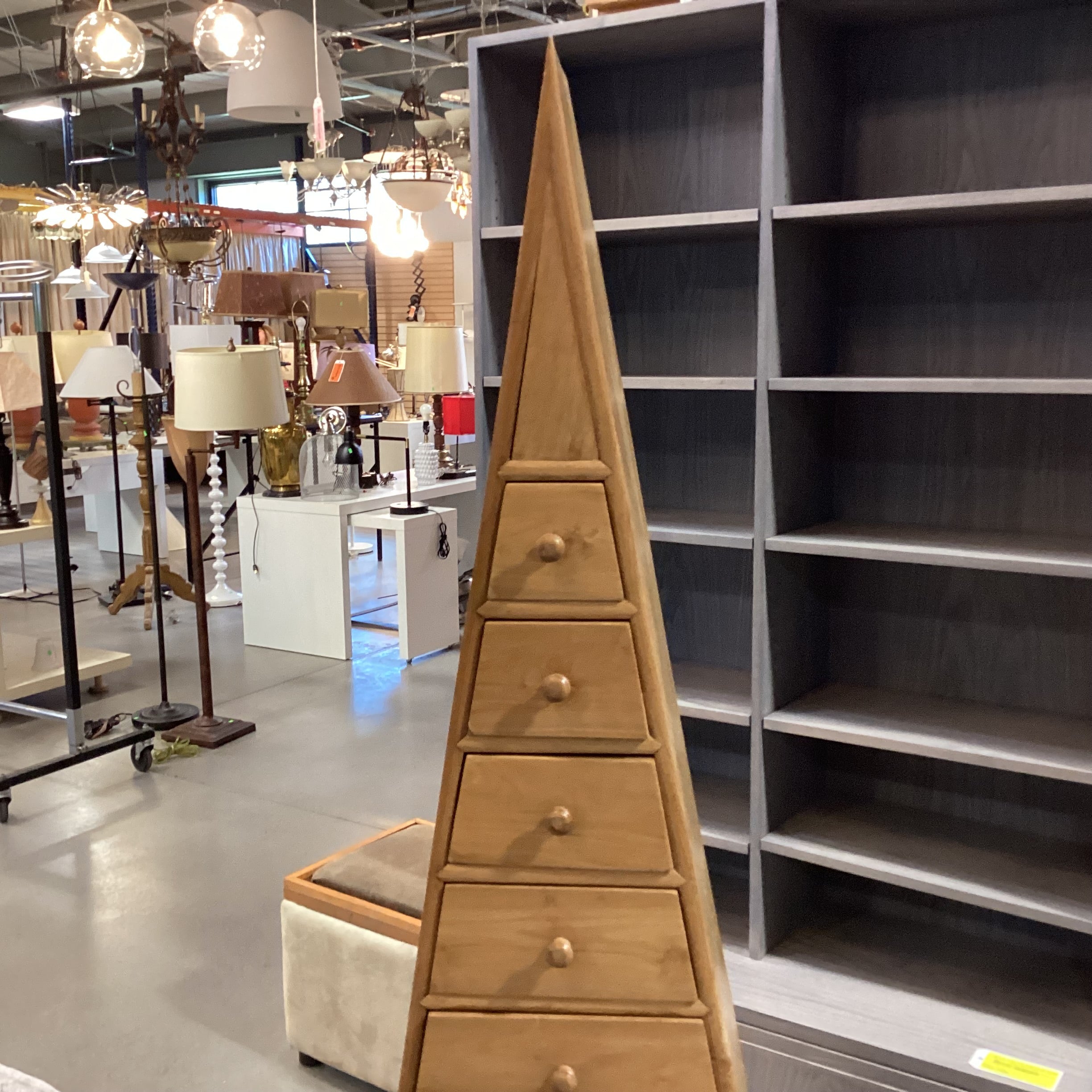 Pyramid Natural Wood & Iron Legs 9 Drawer Chest 24"x 10.5"x 70.5"