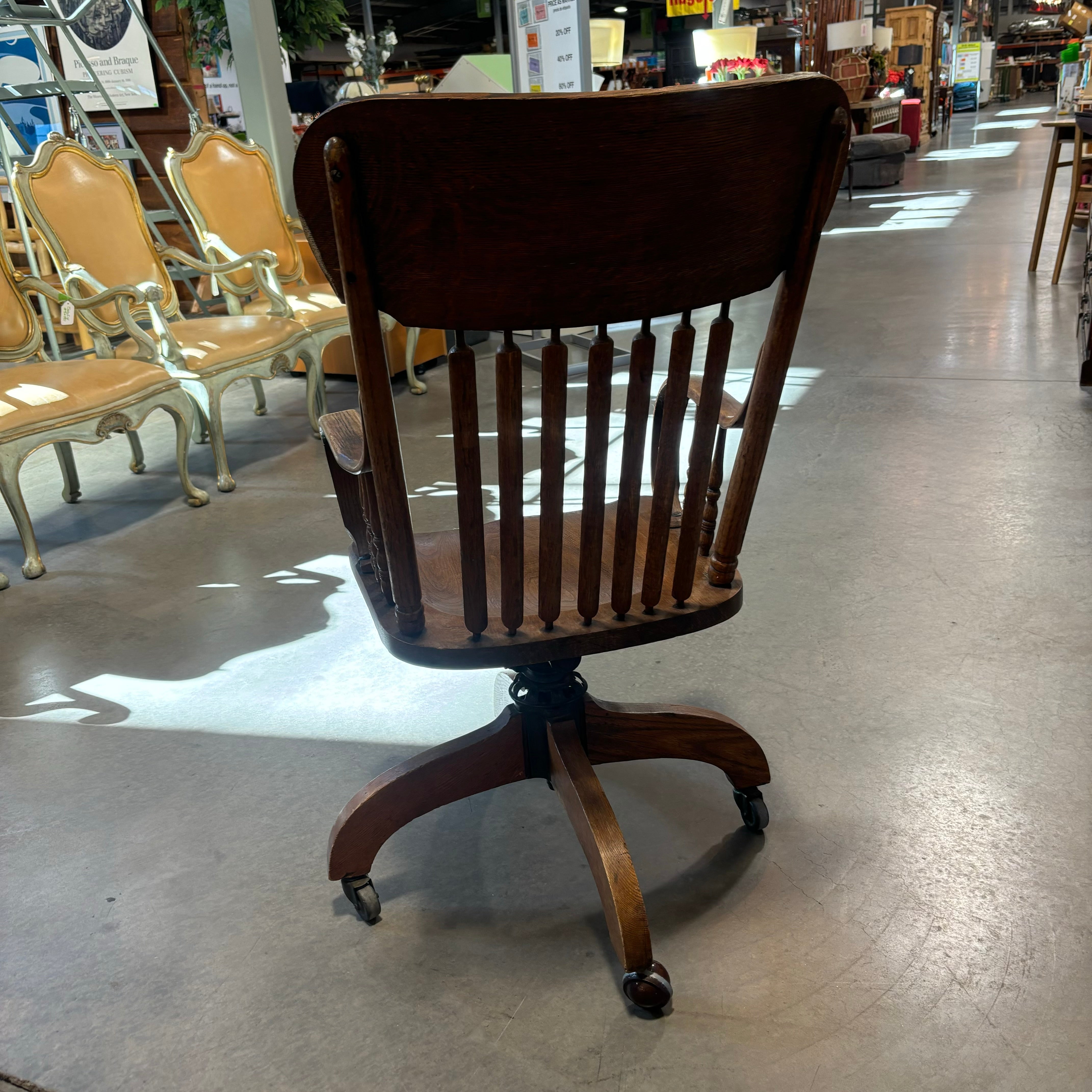 Vintage Antique P. Derby & Co. Solid Oak with Cast Iron Hardware Adjustable Bankers Chair 23"x 25"x 41"