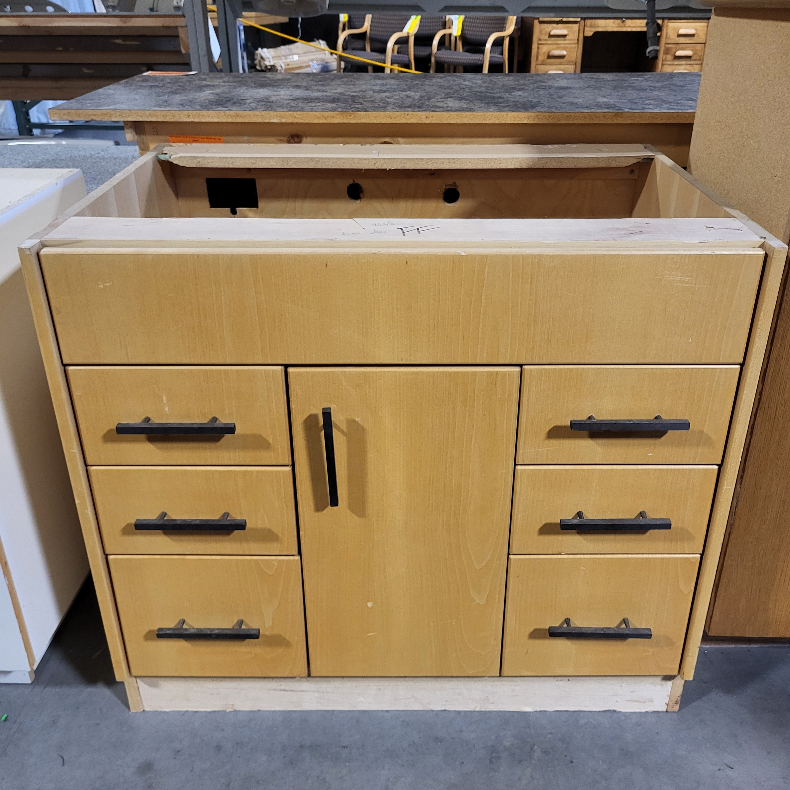 Light Wood 6 Drawer 1 Door Cabinet Base 36"x 25"x 32"