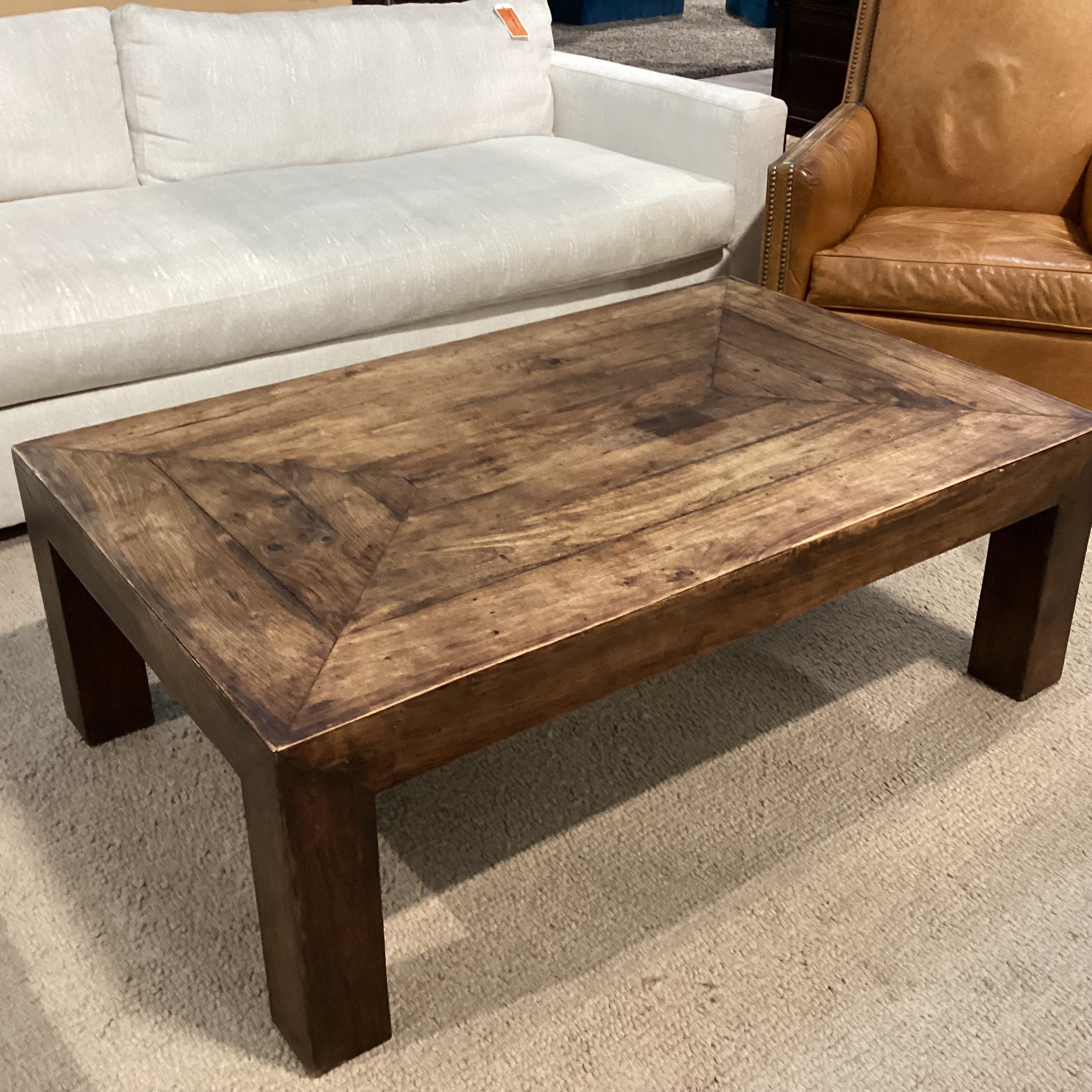 Dark Rustic Finish Solid Wood Plank Detail Coffee Table 52"x 32"x 18"