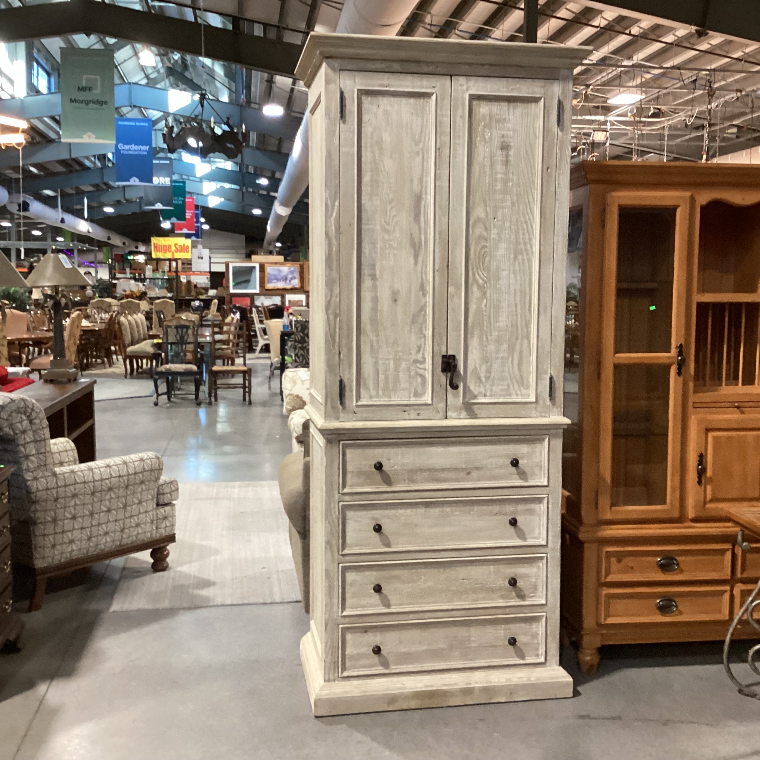 Custom Cabinetry Washed Solid Wood 2 Door 4 Drawer Armoire 38"x 22"x 90"