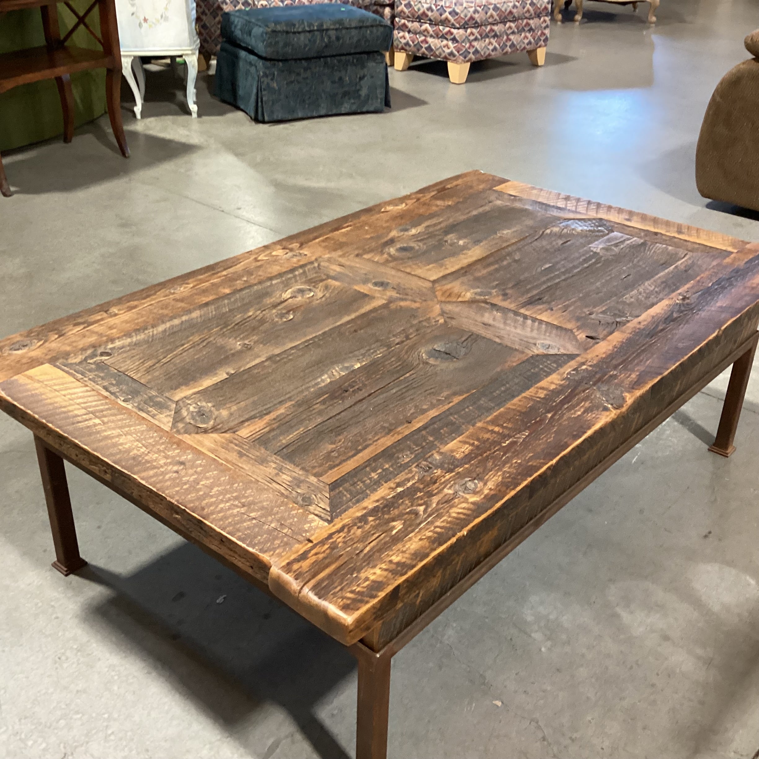 Custom Crafted Reclaimed Wood 1 Drawer with Iron Base CoffeeTable 56"x 34"x 18"