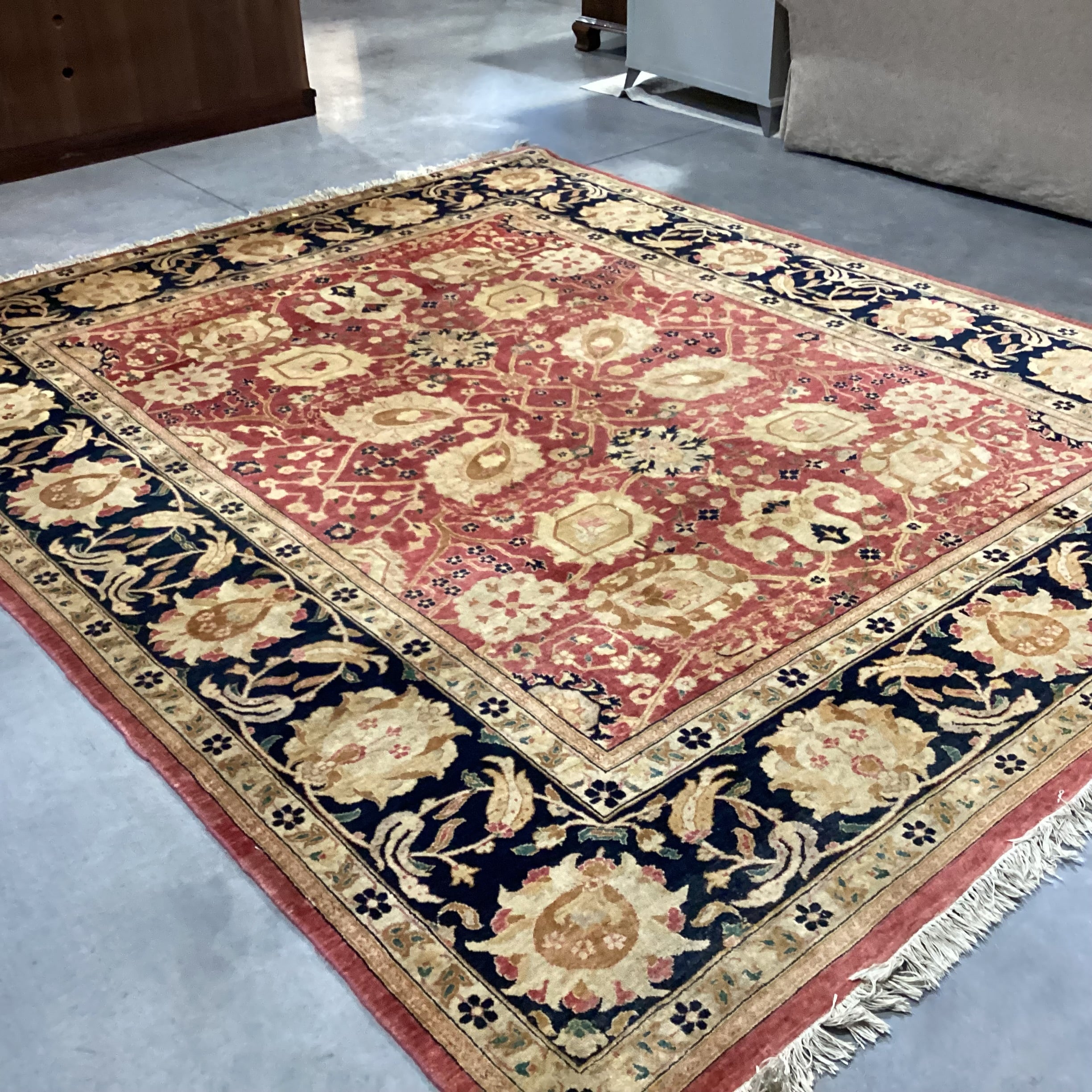 Gold Red & Black Floral Hand Woven Wool Rug 8'x 10'3"