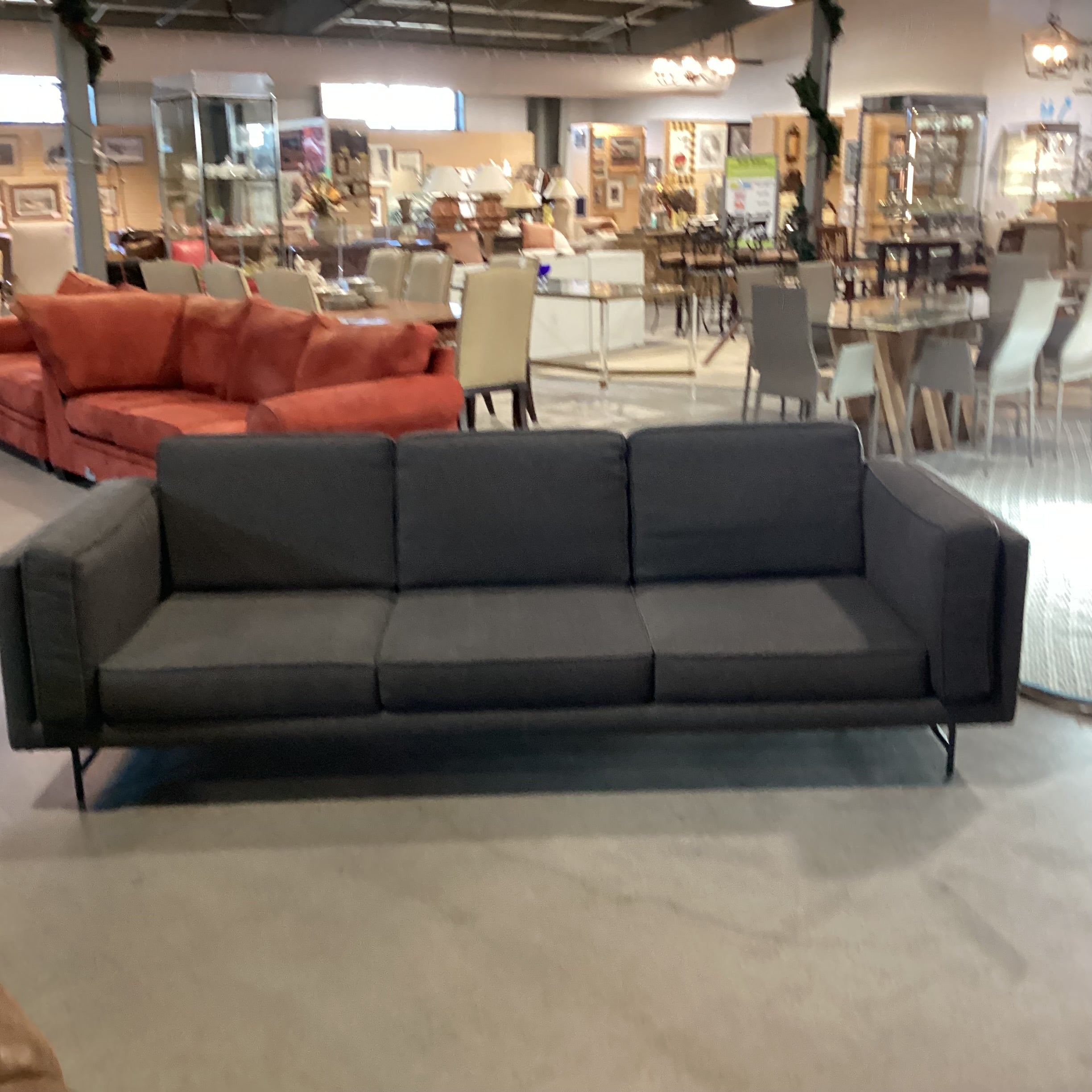 Blu Dot Modern Dark Grey 3 Seat Bank Sofa 96"x 36"x 26"