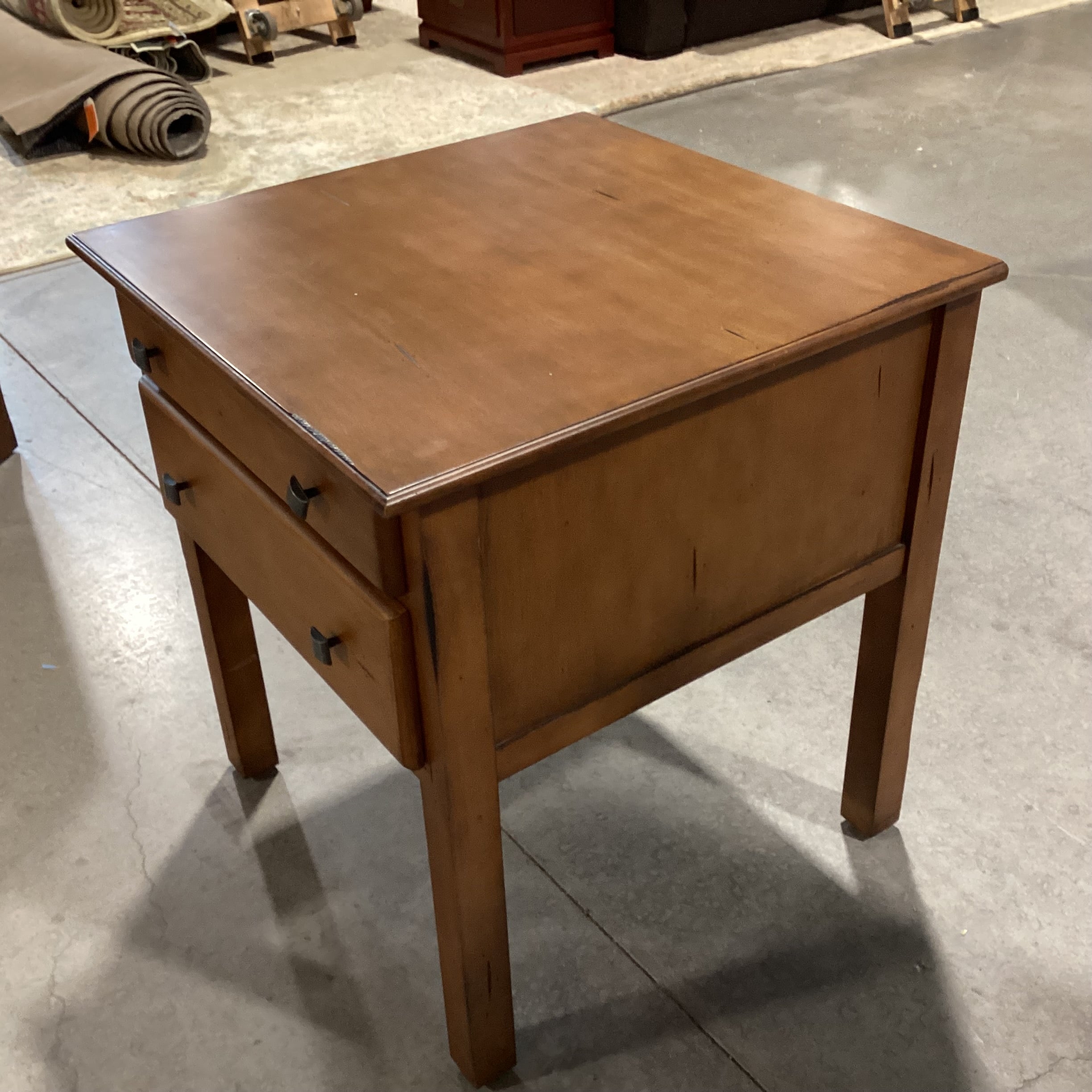 Solid Finished Distressed Wood 2 Drawer Nightstand 26"x 26"x 29"