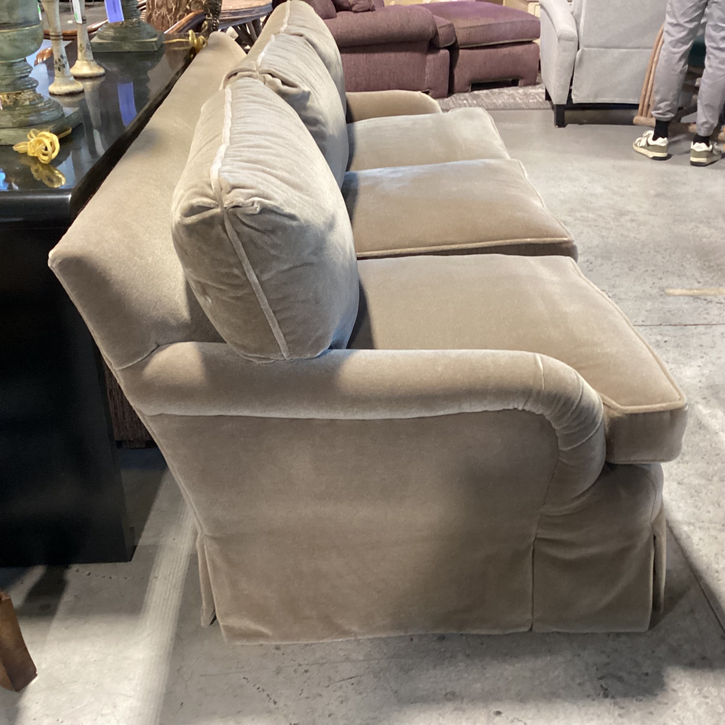 Rocky Mountain Upholstery Custom Taupe Mohair Sofa 87"x 40"x 30"