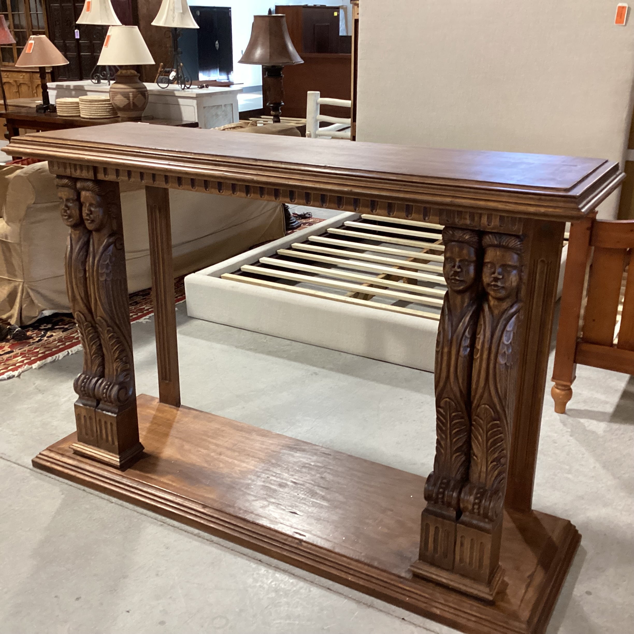 Angelic Hand Carved Columns Solid Wood 2 Tiered Console Sofa Table 72"x 22"x 47"