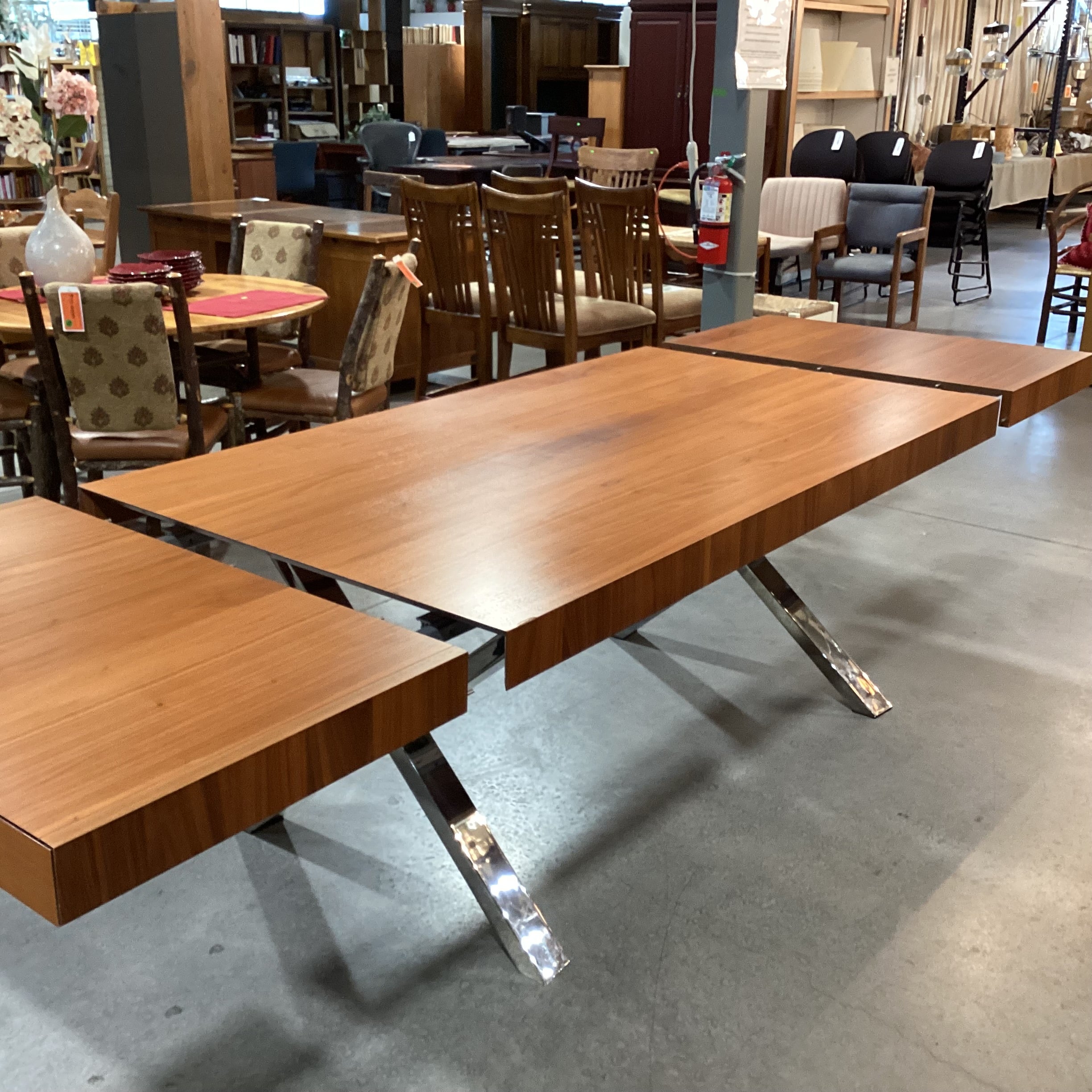 Calligaris Italian Modern Veneer & Chrome with End Extend Tuck Under Leaves Dining Table 71" to 118"x 39.5"x 30"
