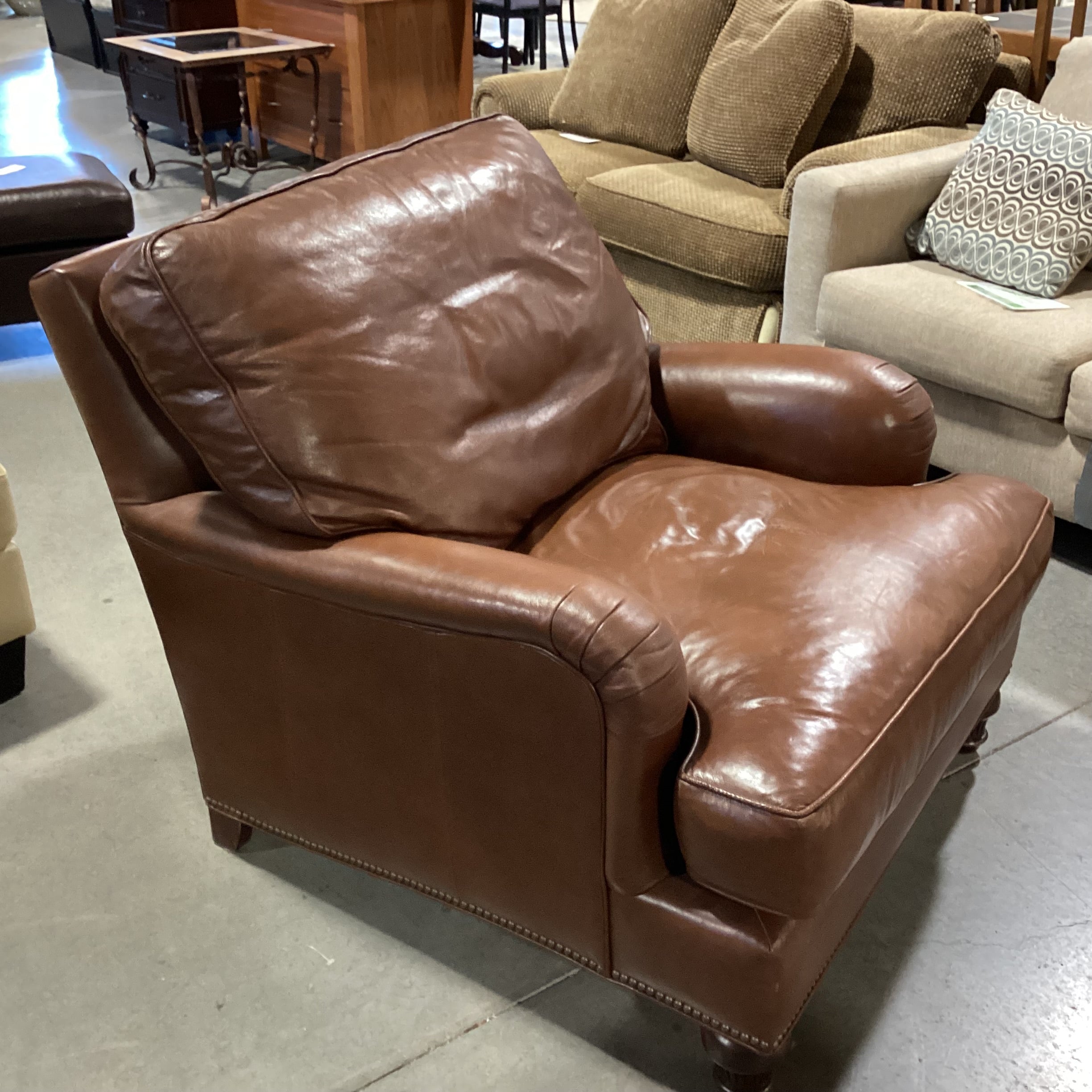 Leather Master NC Brown Leather Nailhead Down Mix Chair 36"x 41"x 33"