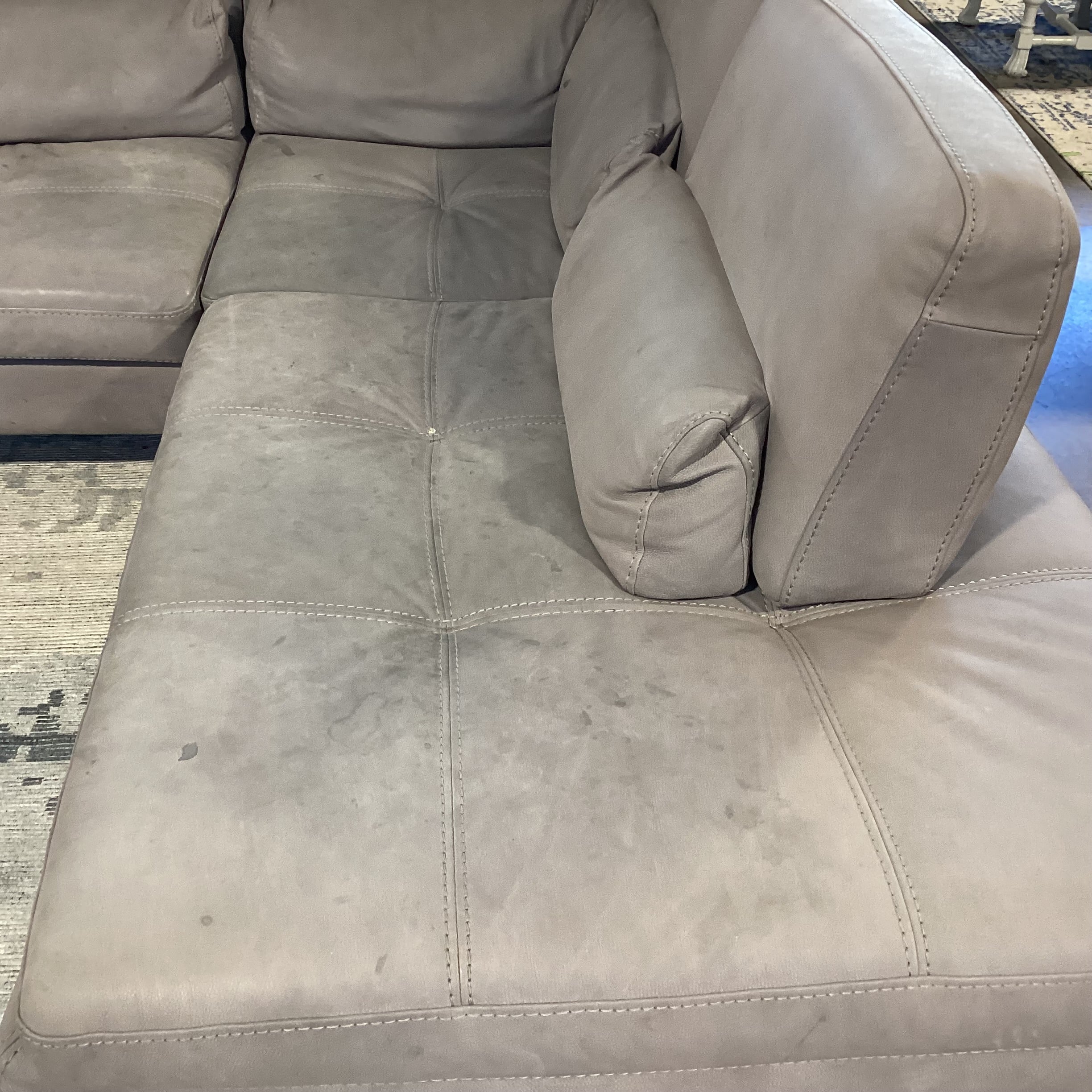 Max Divani Italian Grey Leather 2 Piece with Chaise Sectional 93"x 123"x 44"x 35"