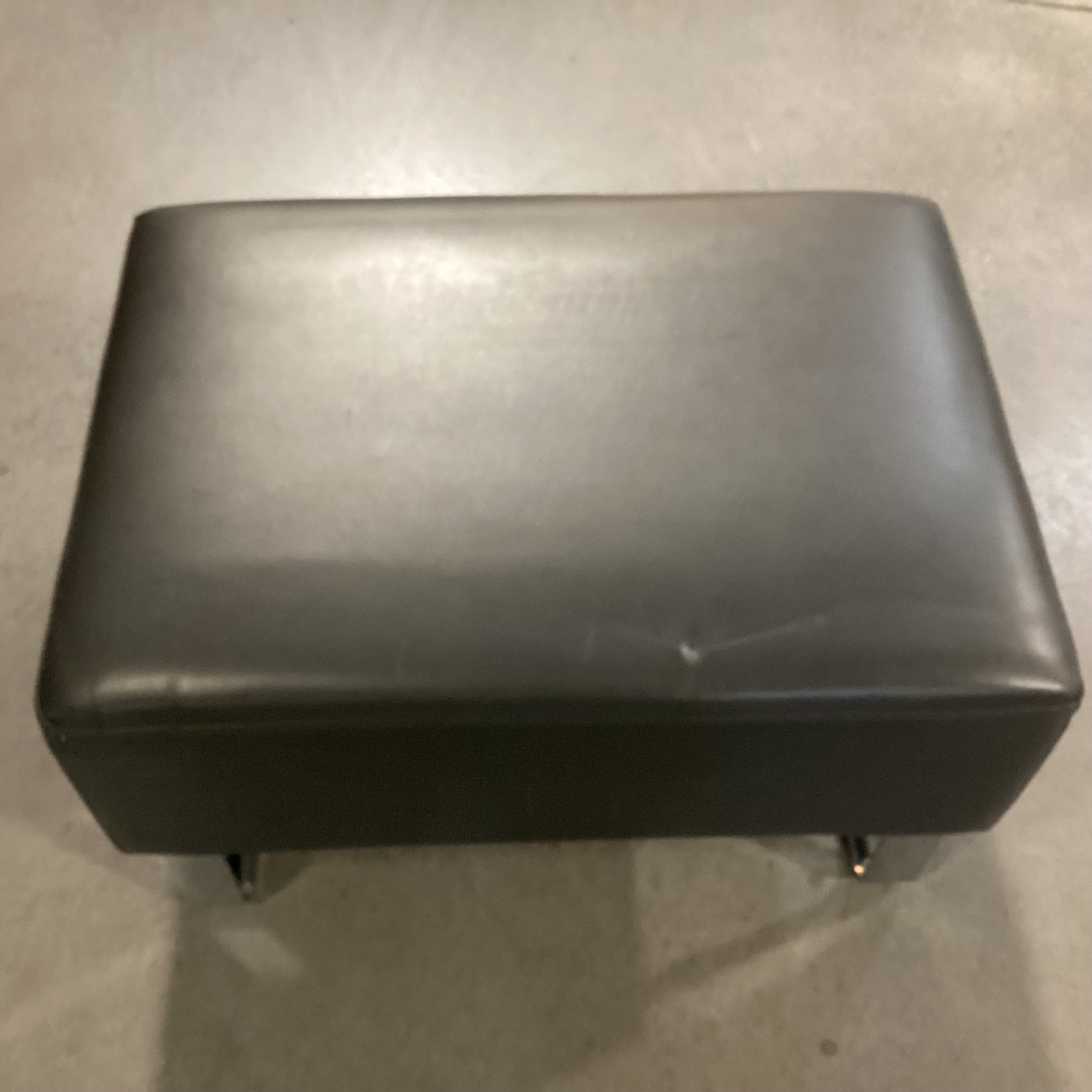 Grey Leather & Chrome Ottoman 28"x 20"x 18.5"
