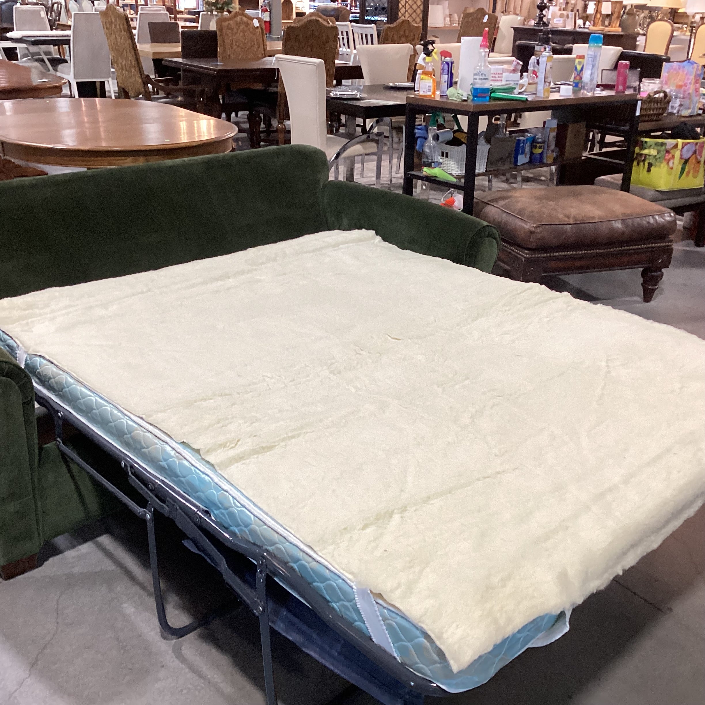 Pottery Barn Green Velvet Down Mix Queen Sleeper Sofa 84"x 42"x 32"