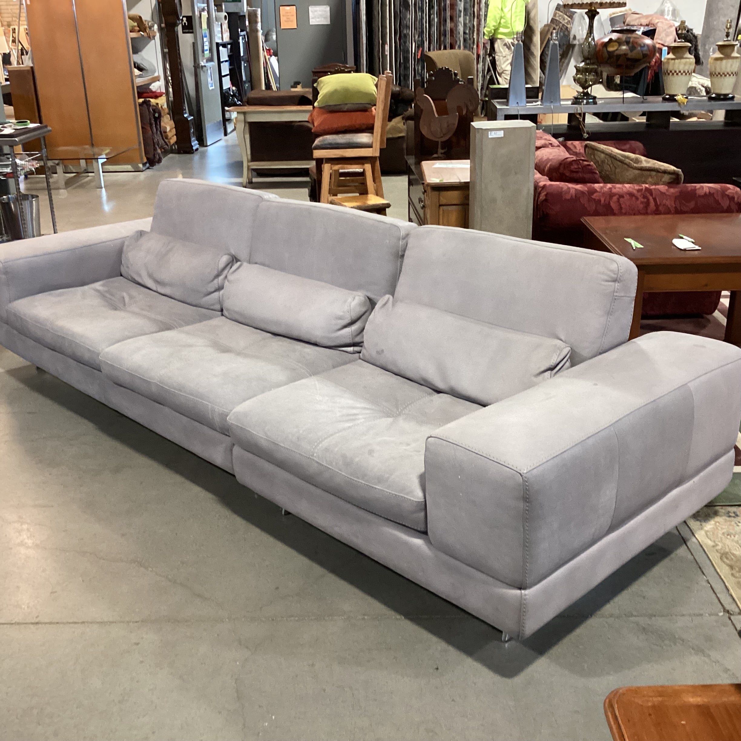 Max Davani Italian Grey Leather 2 Piece Long Sofa Sectional 126"x 44"x 35"