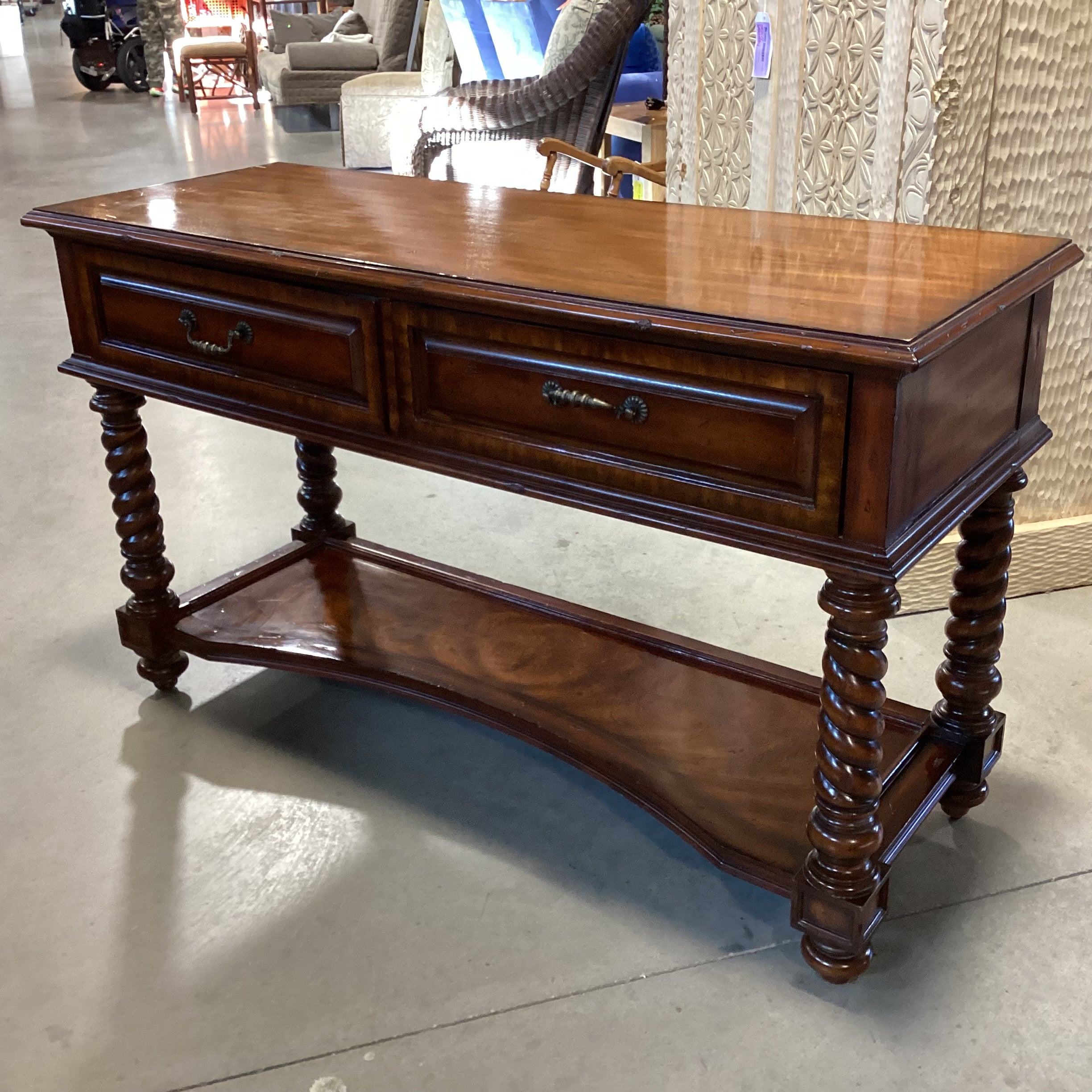 Maitland Smith Ornate Carved Wood 2 Drawer Console Sofa Table 55"x 20"x 33"