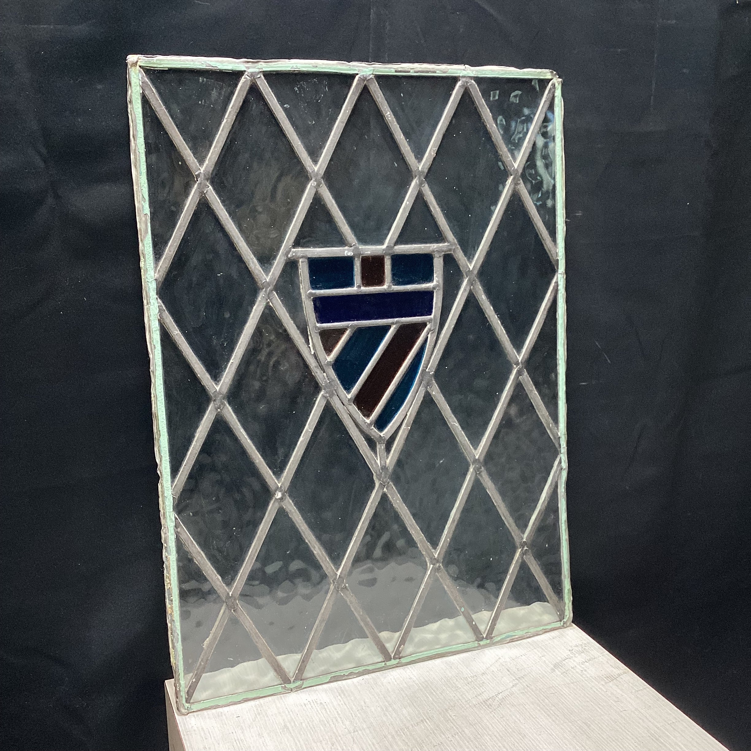 Vintage Stained Glass Shield  Window 20" x 27"