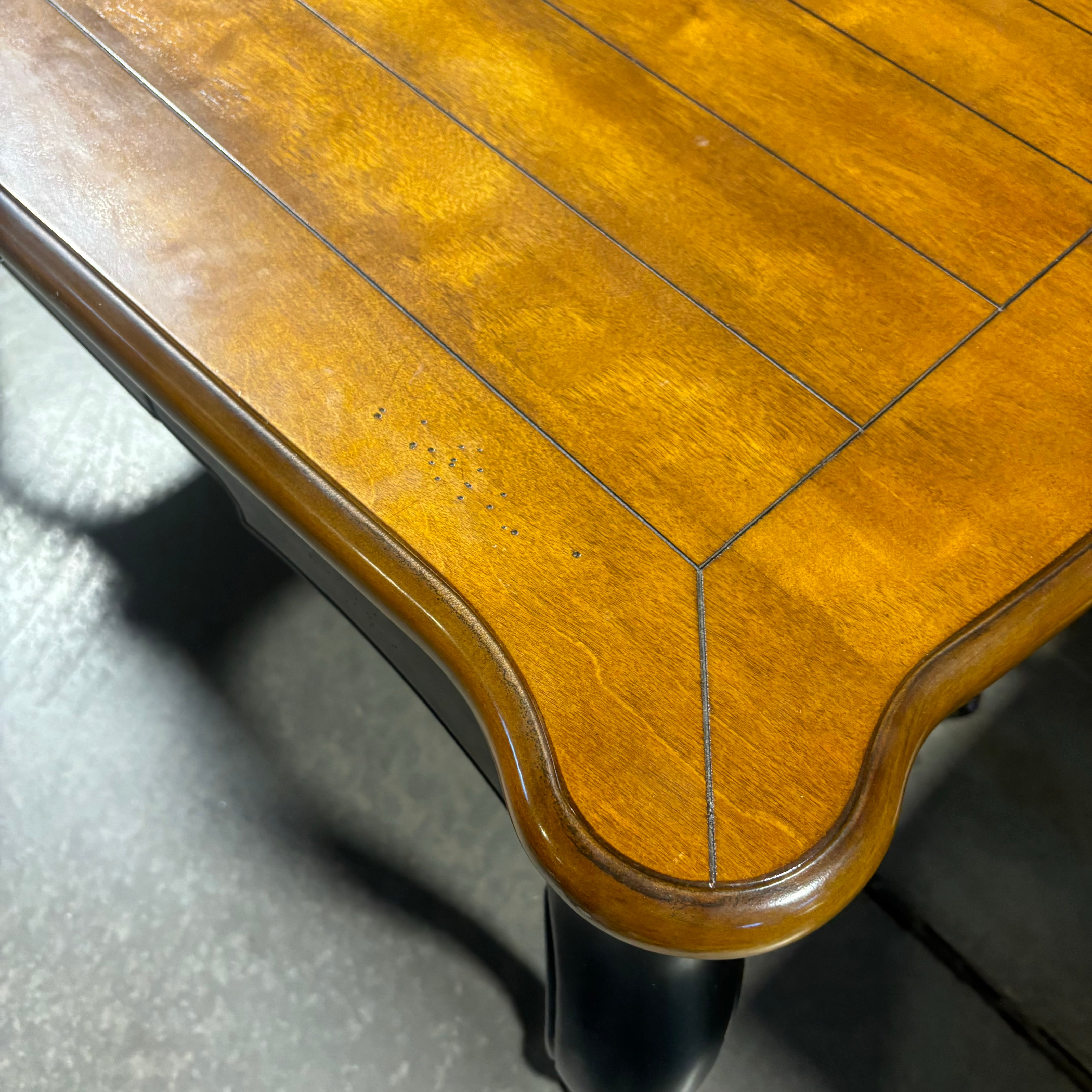 Glossy Medium Finish Wood Top & Black Carved Wood Base Louis XV Style 1 Drawer Desk 54"x 24"x 31.5"