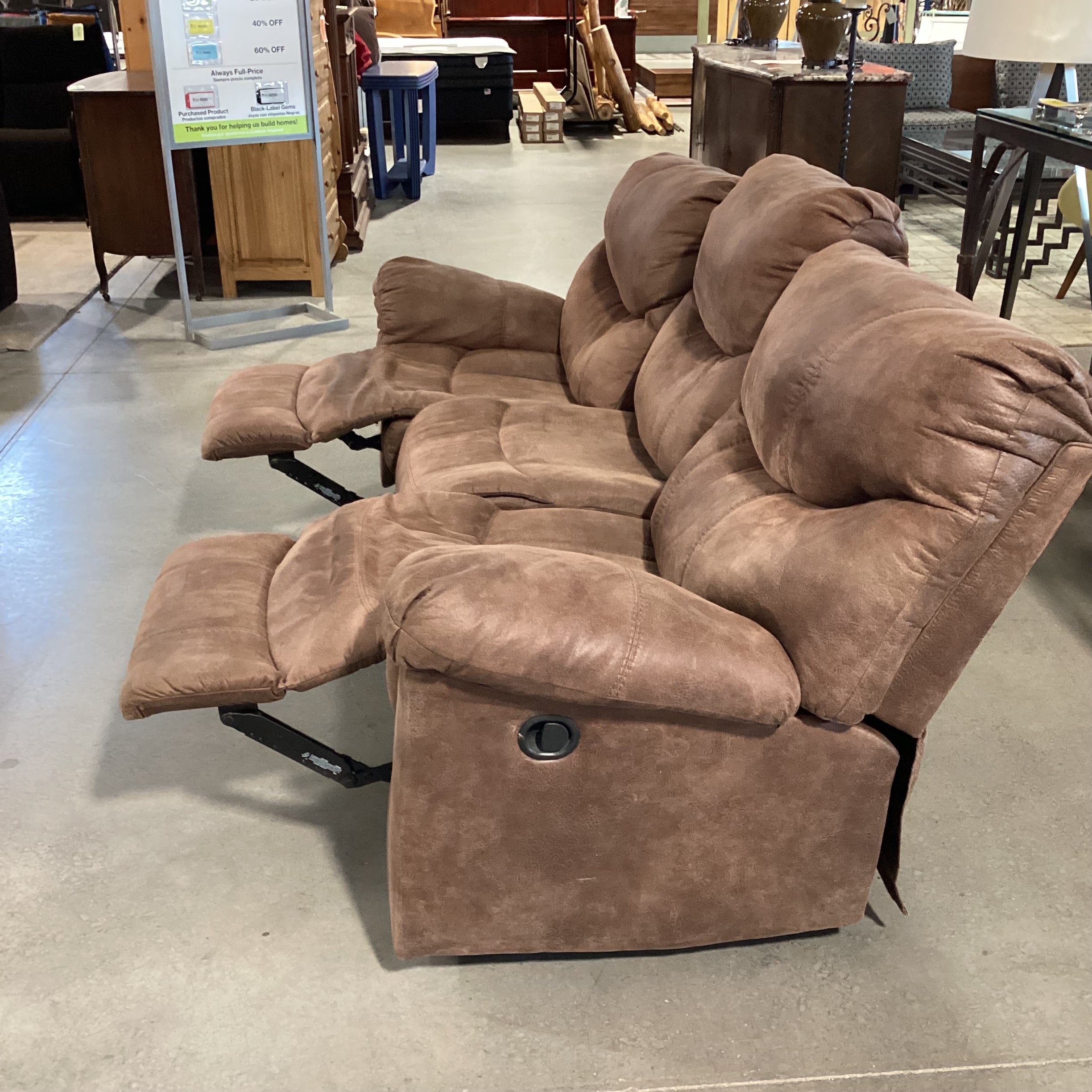 Brown Micro Suede Double Reclining Sofa 92"x 35"x 42"