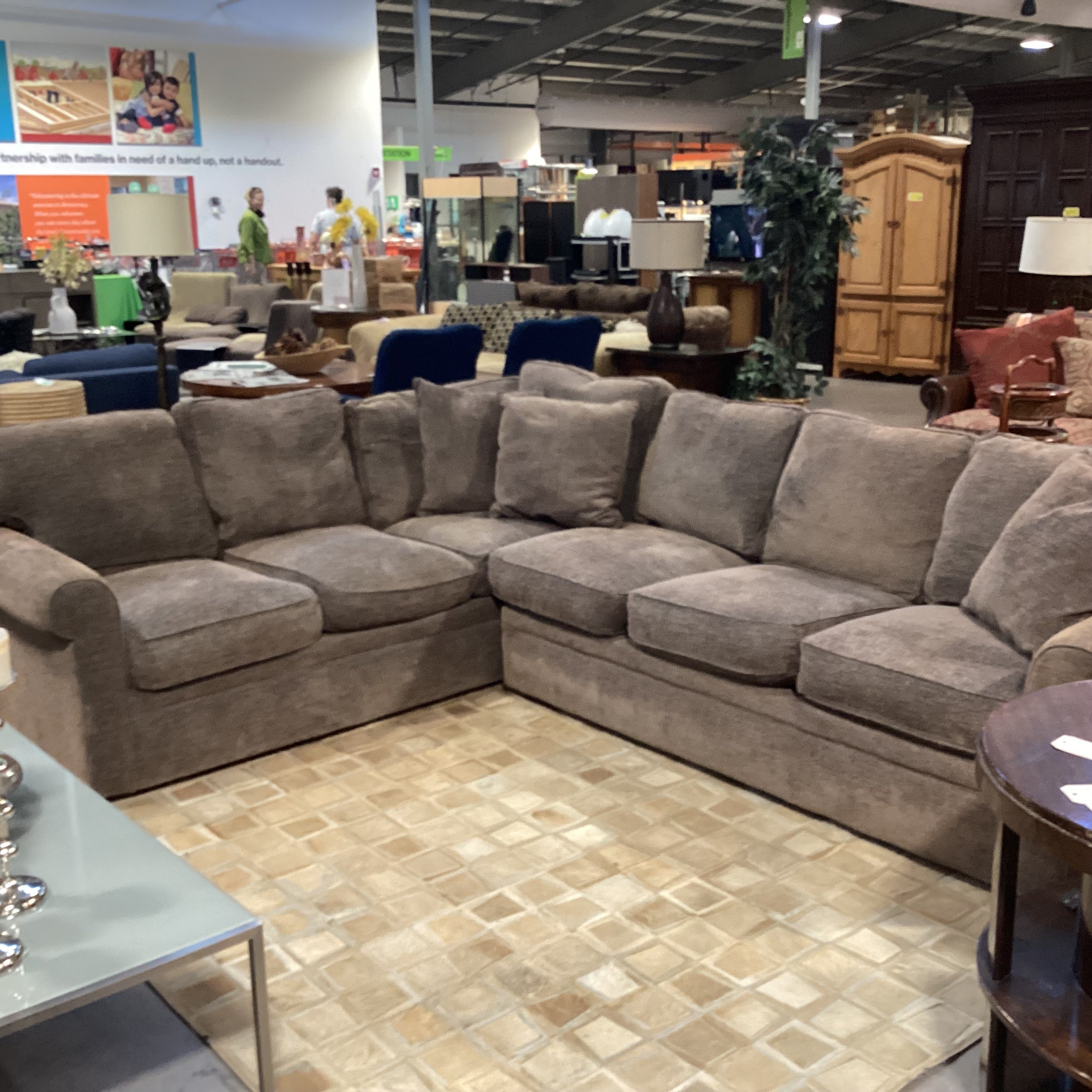 Rowe Furniture Taupe Grey Brown Woven Down Mix 2 Piece Sectional  118"x 92"x 42"x 32"