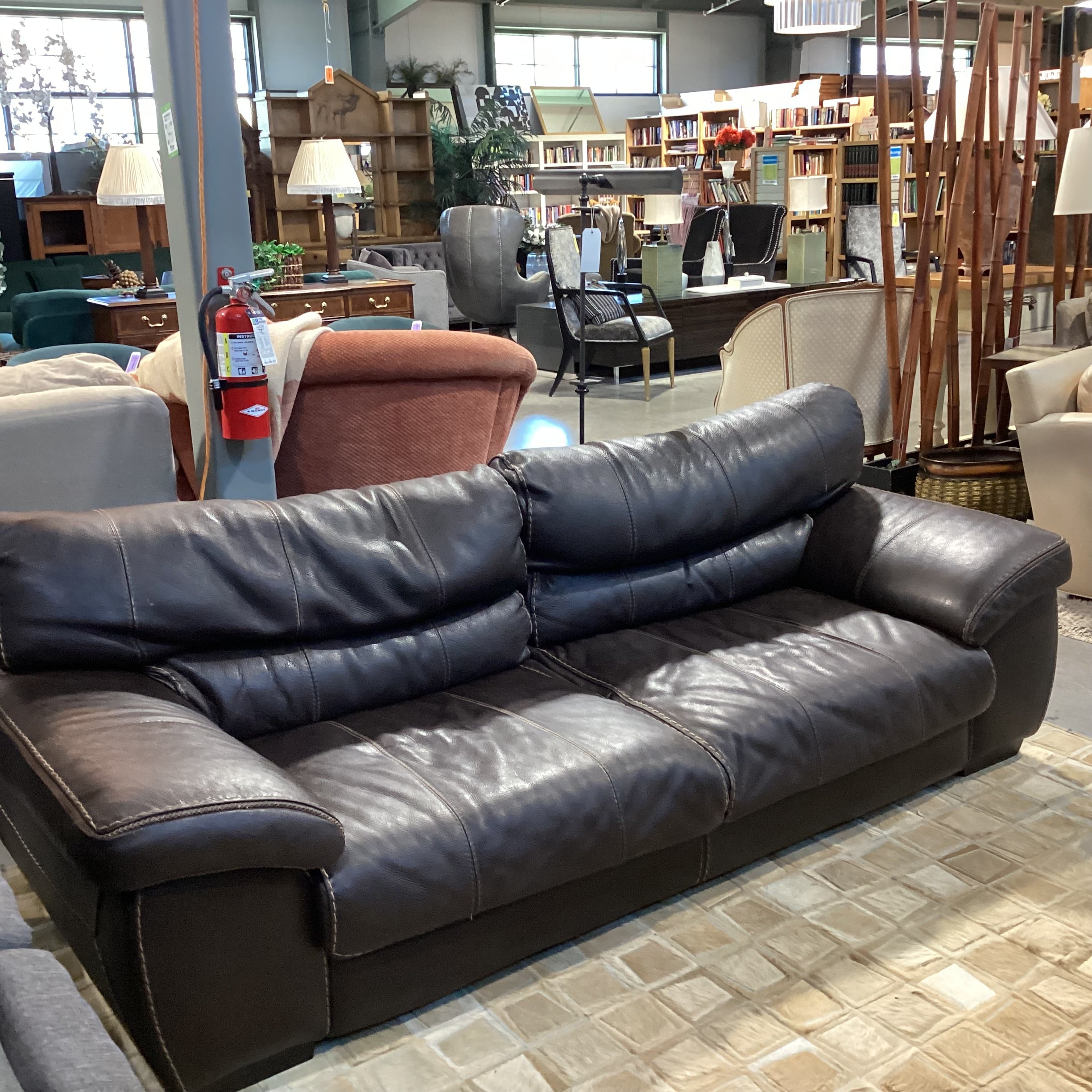 Textured Leather with Stitching Detail Sofa 91"x 41"x 26"