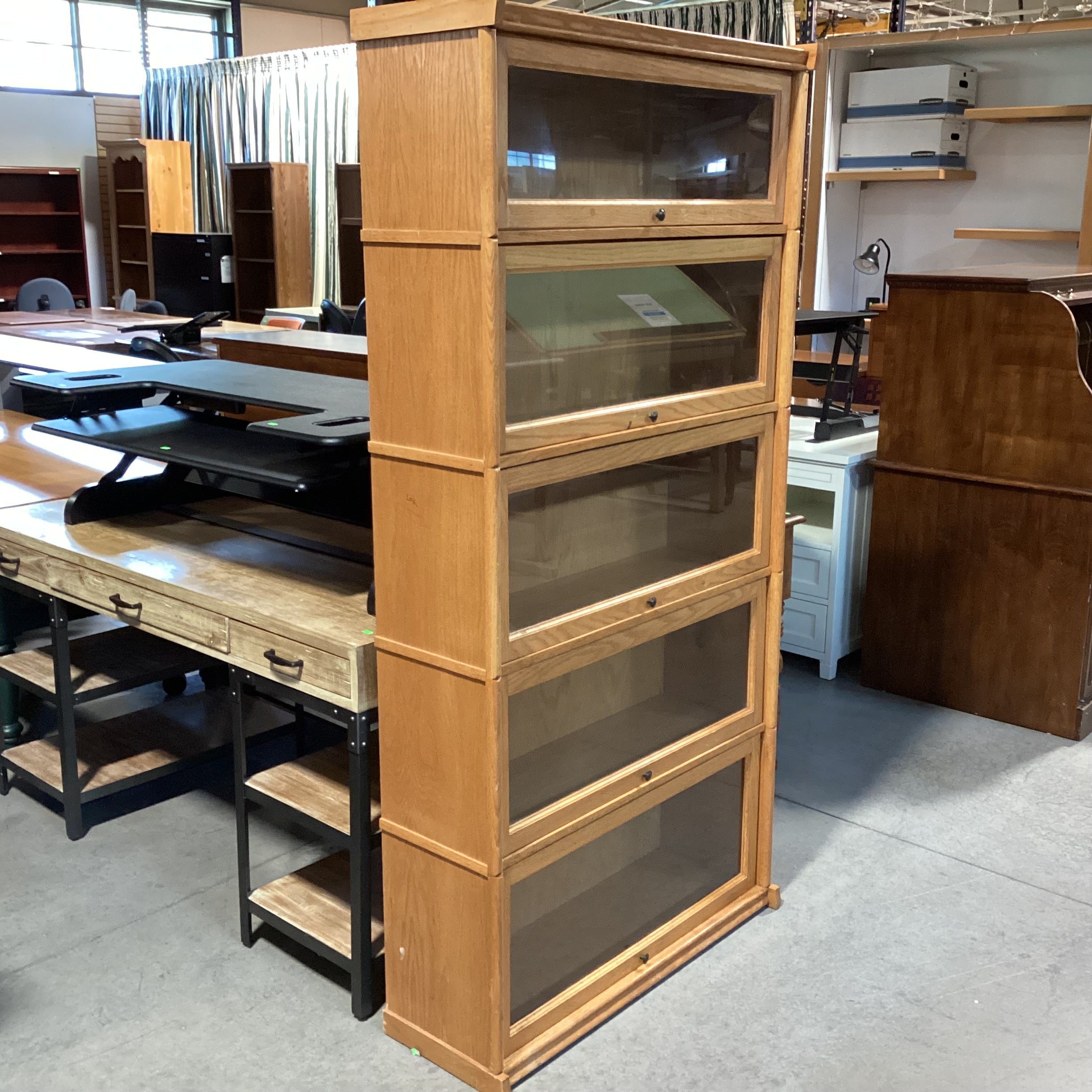 Light Oak & Glass Doors Barrister Bookcase 36"x 13"x 73"