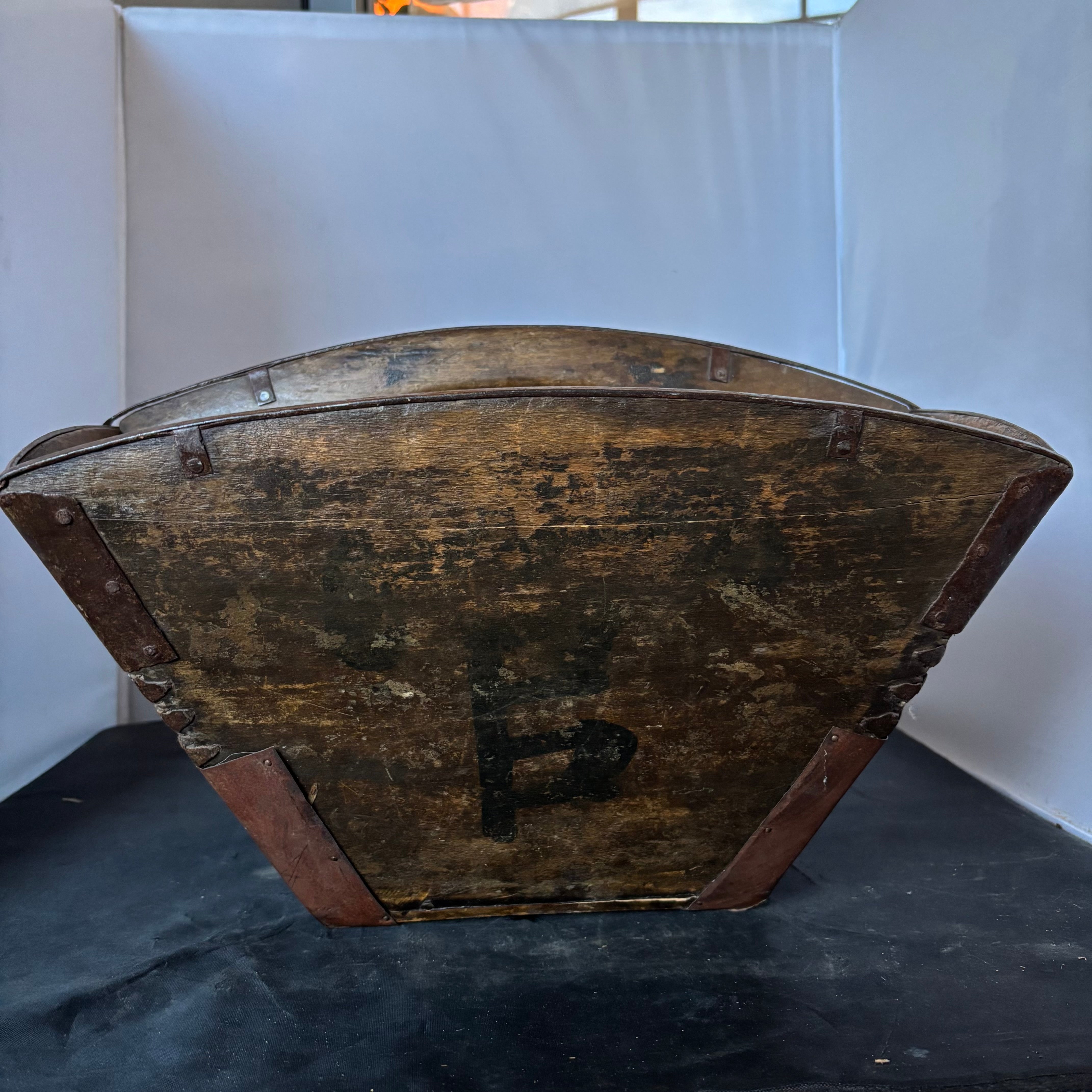Antique Chinese Wooden Rice Bucket  or "Dou", 16" x 15" x 10.5"