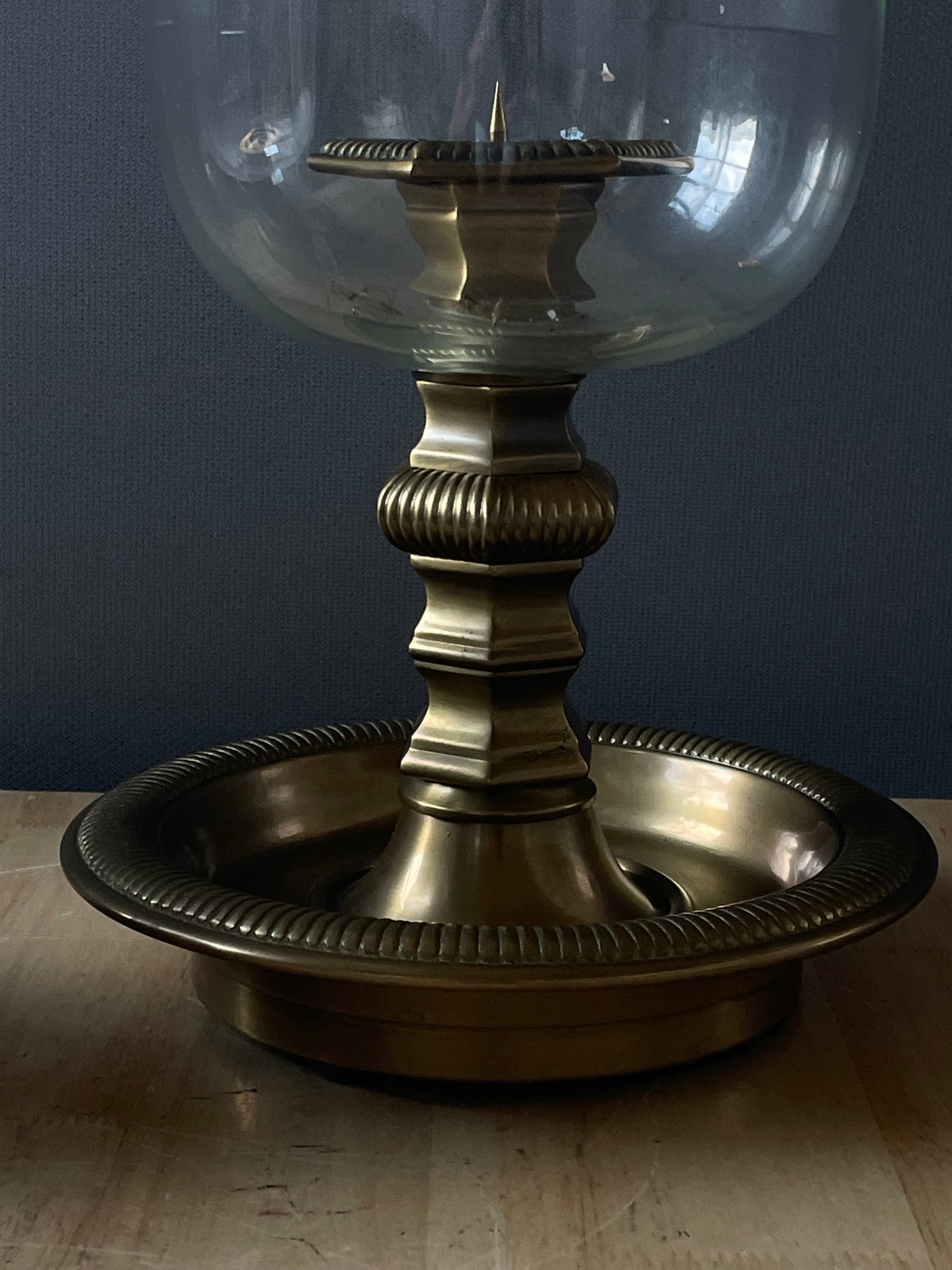 Set of 2 Classic Brass/Glass Pillar Hurricane Candle Holders