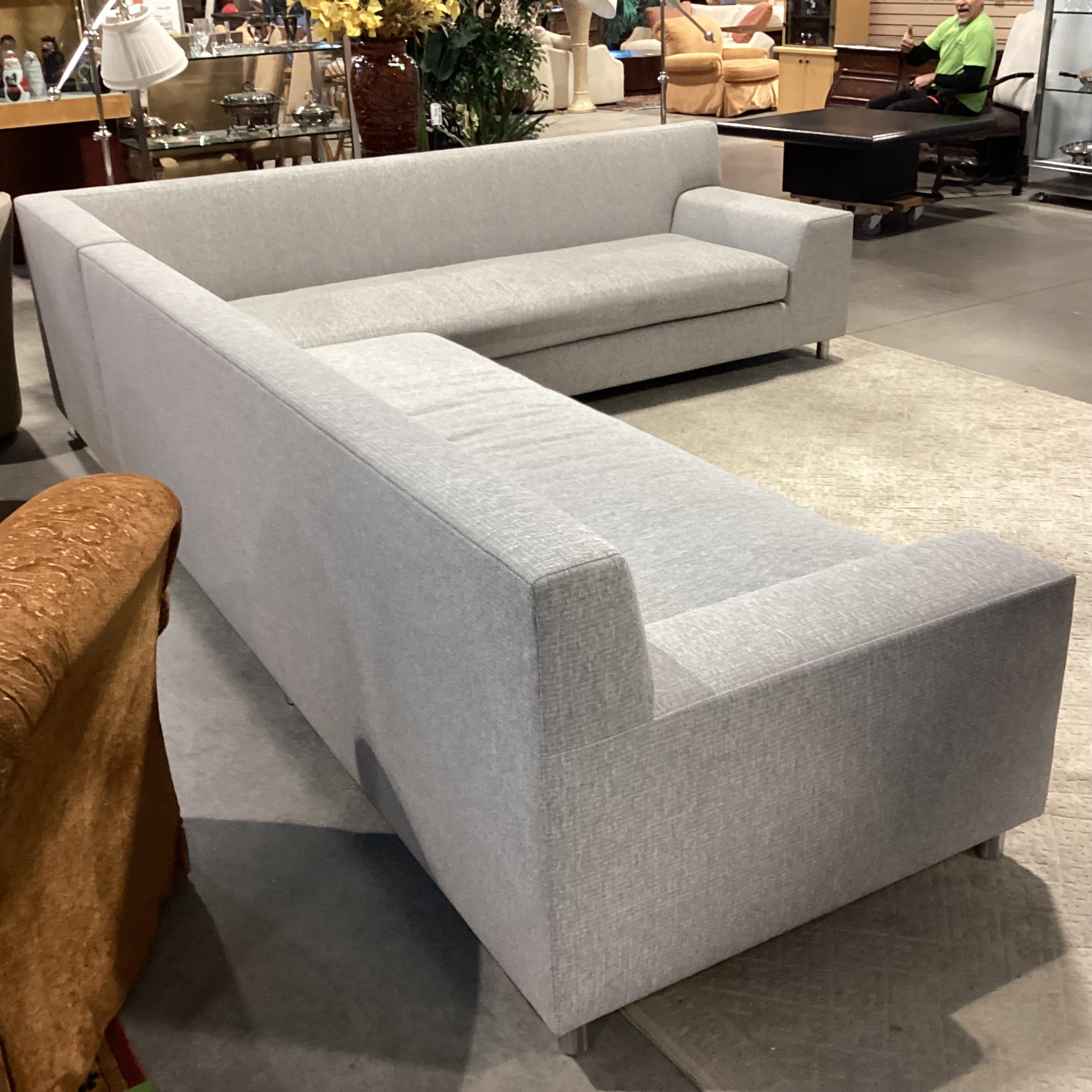 Modern Grey Woven Bench Cushions 2 Piece Sectional 144"x 115"x 41"x 34"