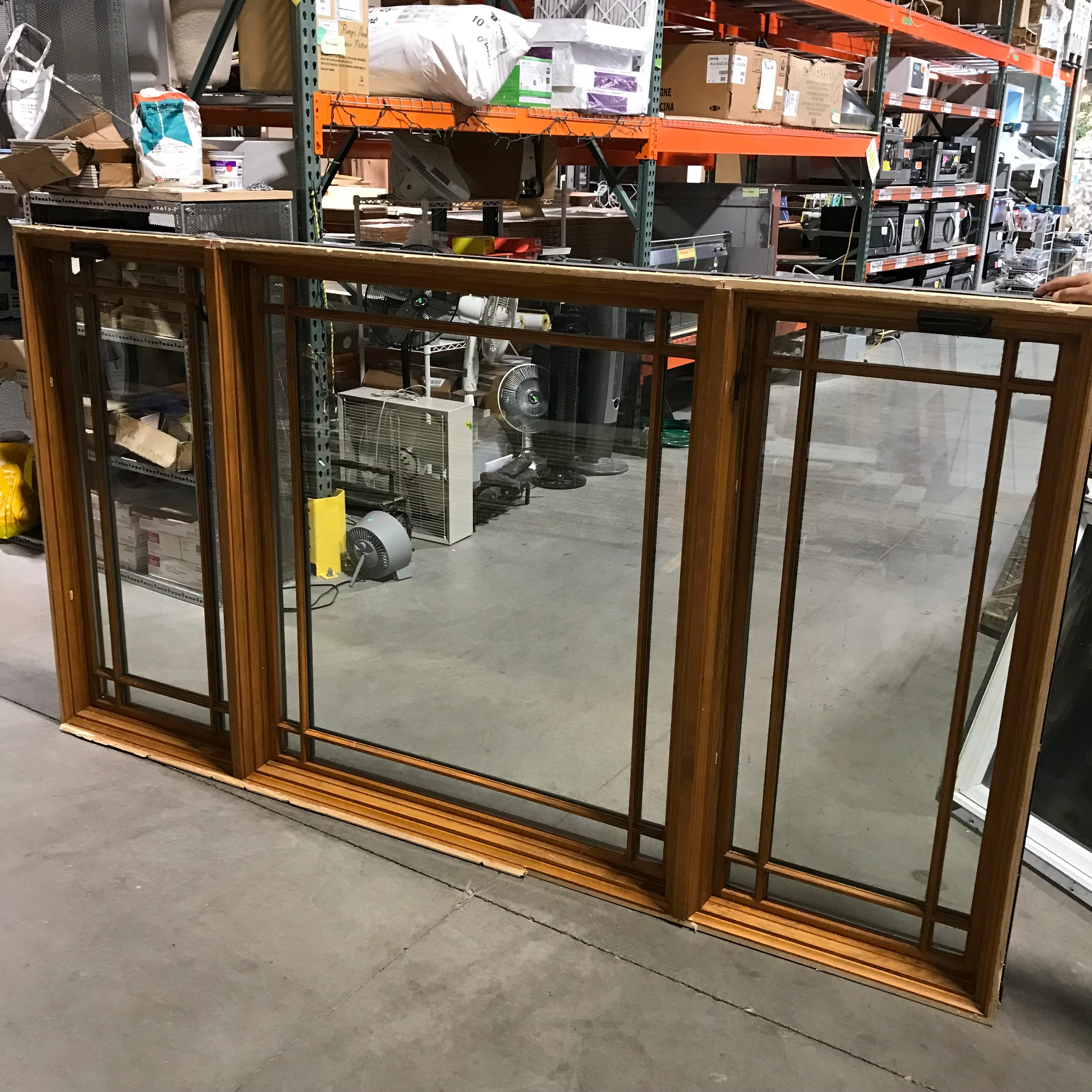 97"x 53"x 4" Brown Metal Clad Double Hung Center Fixed Exterior Window