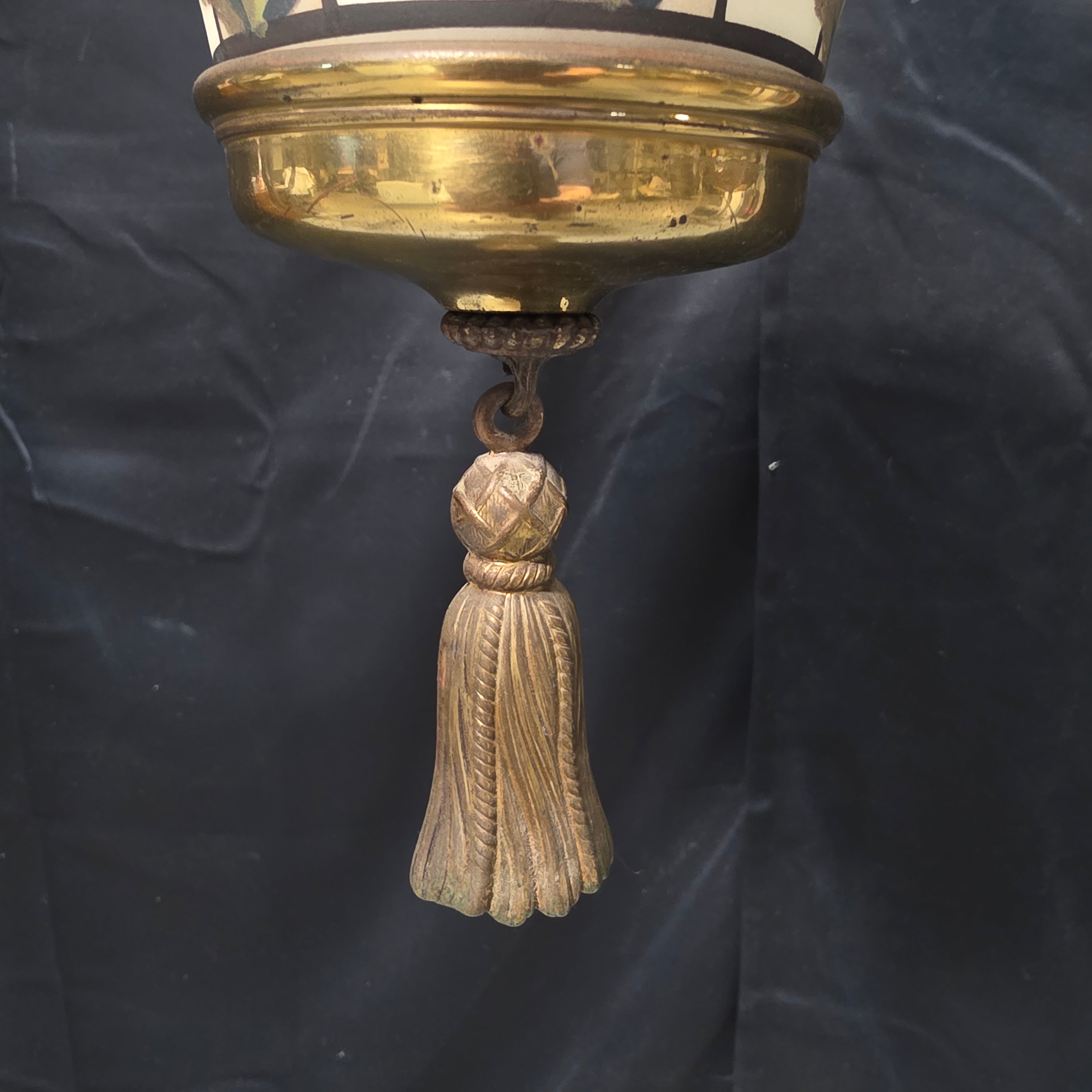 Circa 1940's Floral Chendelier with Brass TAssle Droppings from Middle and Ceiling Attachment 16"Dx26"