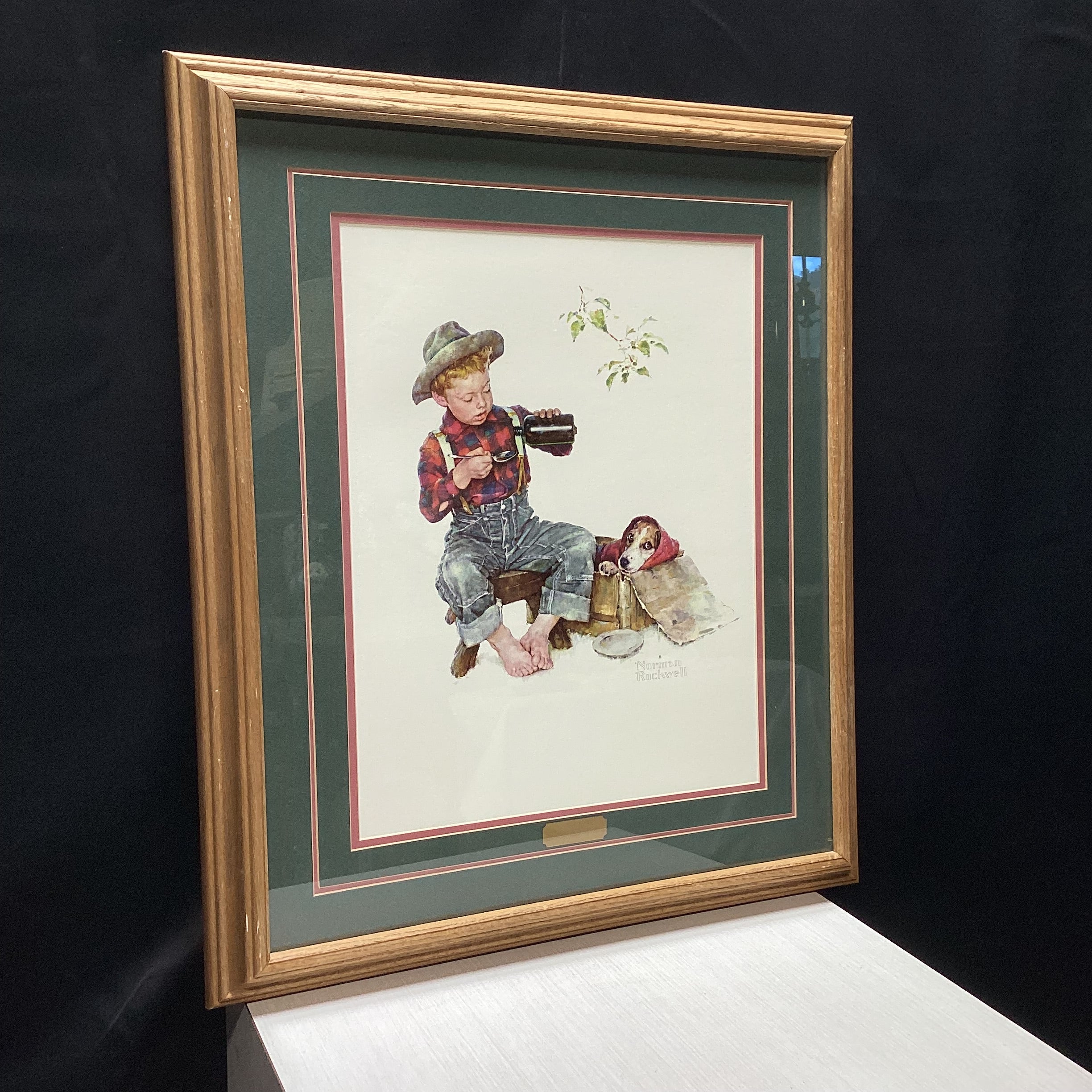 Vintage Norman Rockwell "Mysterious Malady" Print In Wooden Frame With Plaque 23" x 27"
