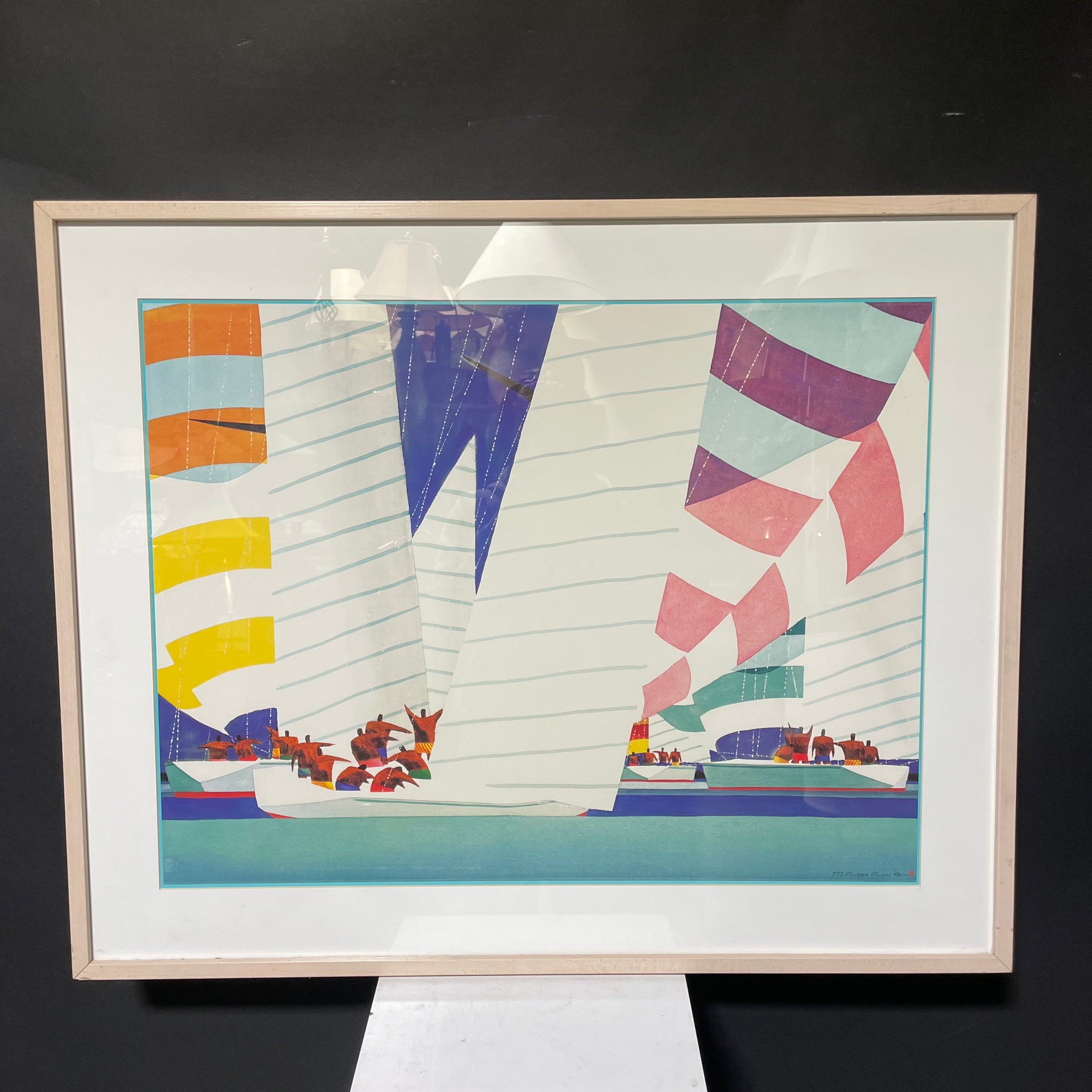 Ian Tremewen "Spinnaker Sky" Print In Light Wood Frame 37" x 30"