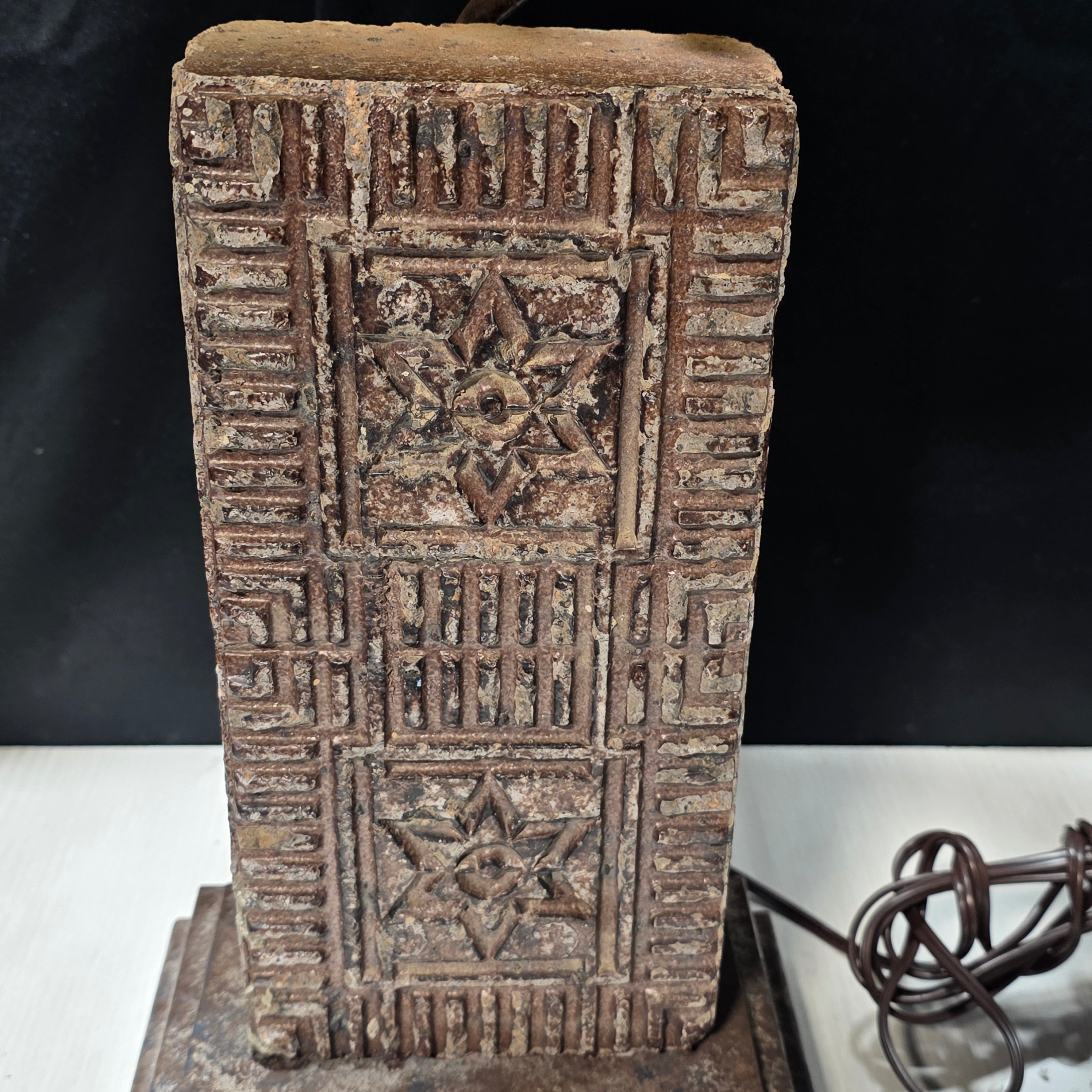 Southwest Revival Style Etched Stone Lamps with Plaster Base 8"x6"x25"