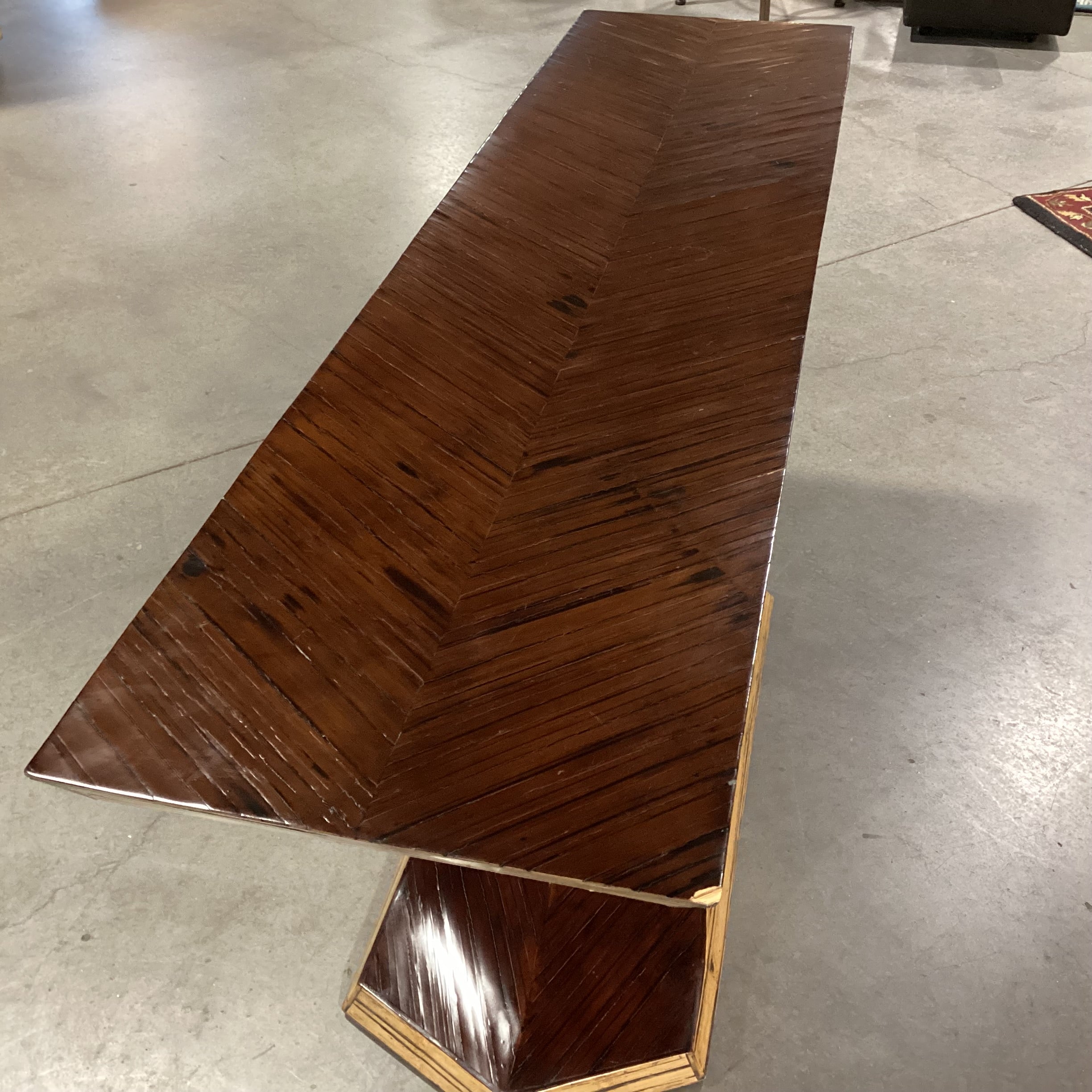 Artistic Sculpted 2 Tone Wood Chevron Detail Console Sofa Table 63.5"x 16"x 29"