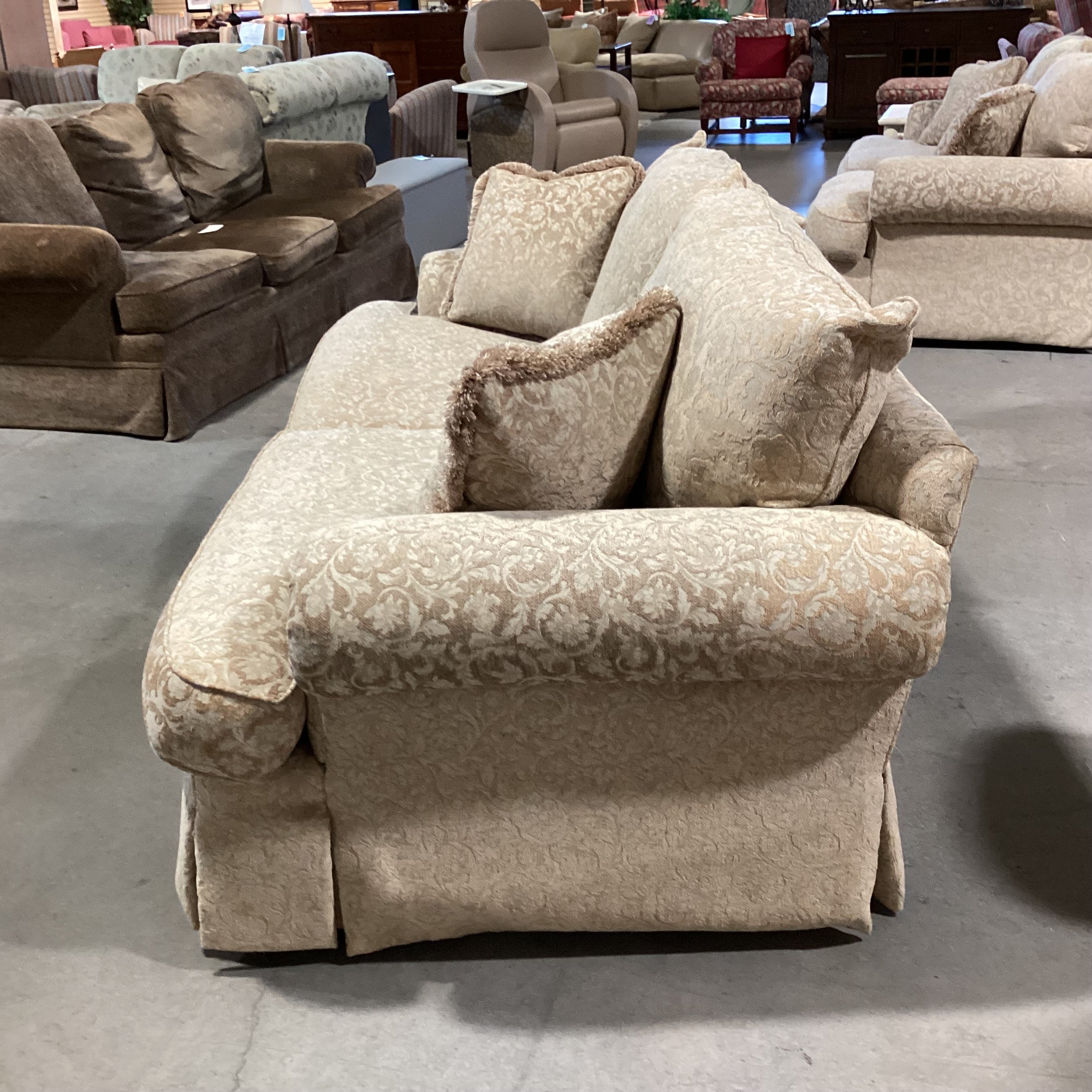 Thomasville Gold & Beige Raised Chenille Floral Woven Down Mix Sofa 87"x 44"x 36"