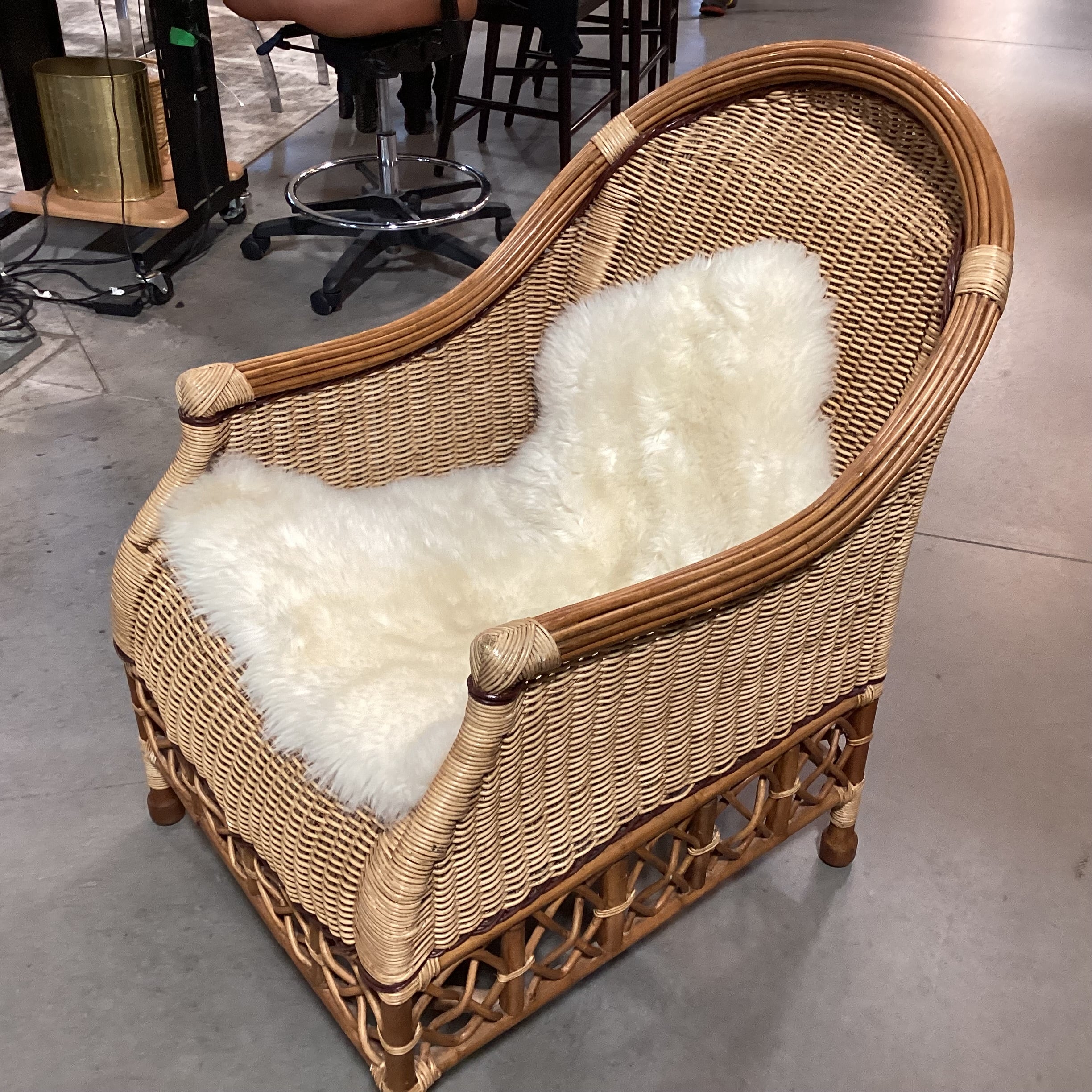 Palecek Wicker with Sheepskin Chair 26"x 36"x 39"