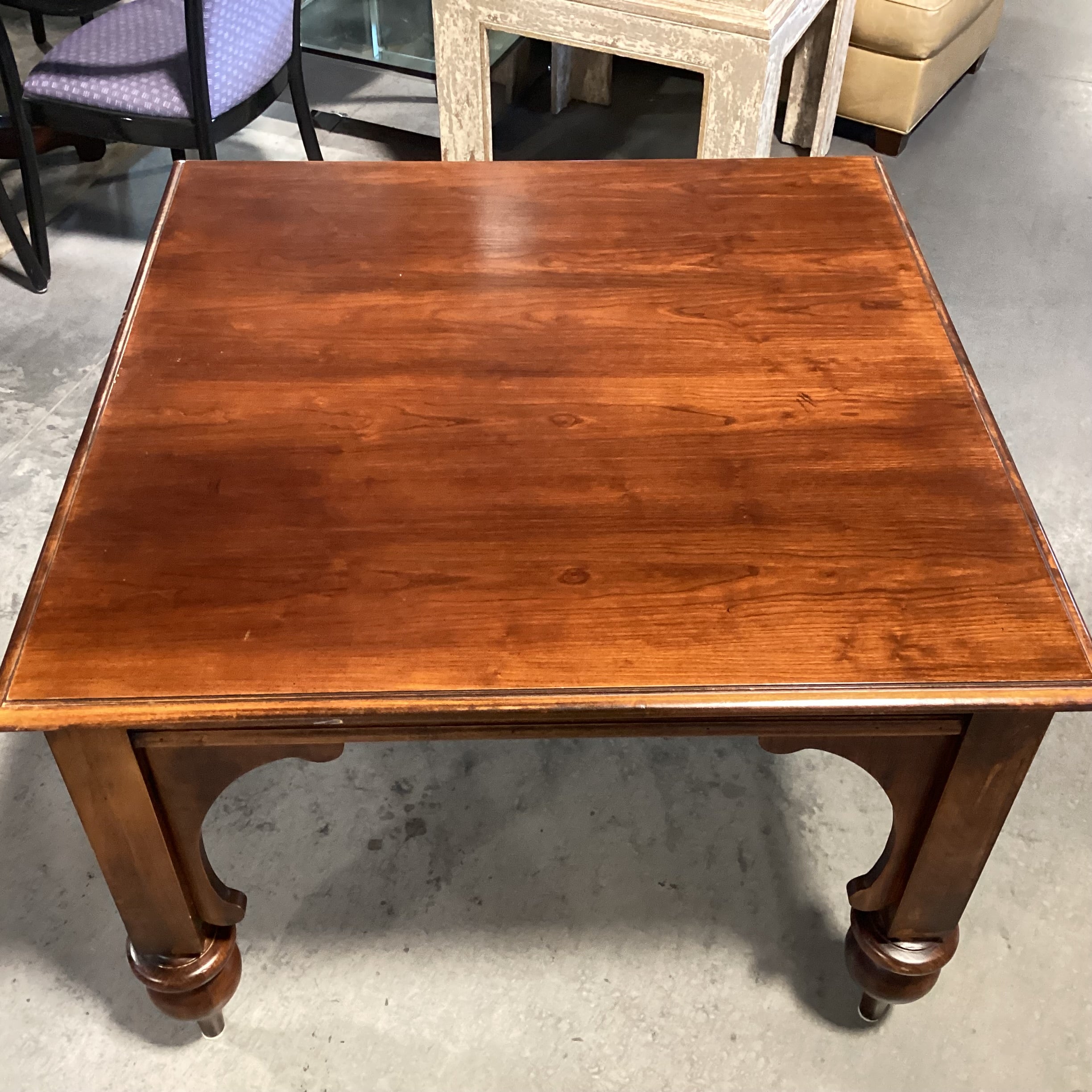 Dark Finish Wood Ornate Carved Accent Table 40"x 40"x 29.5"