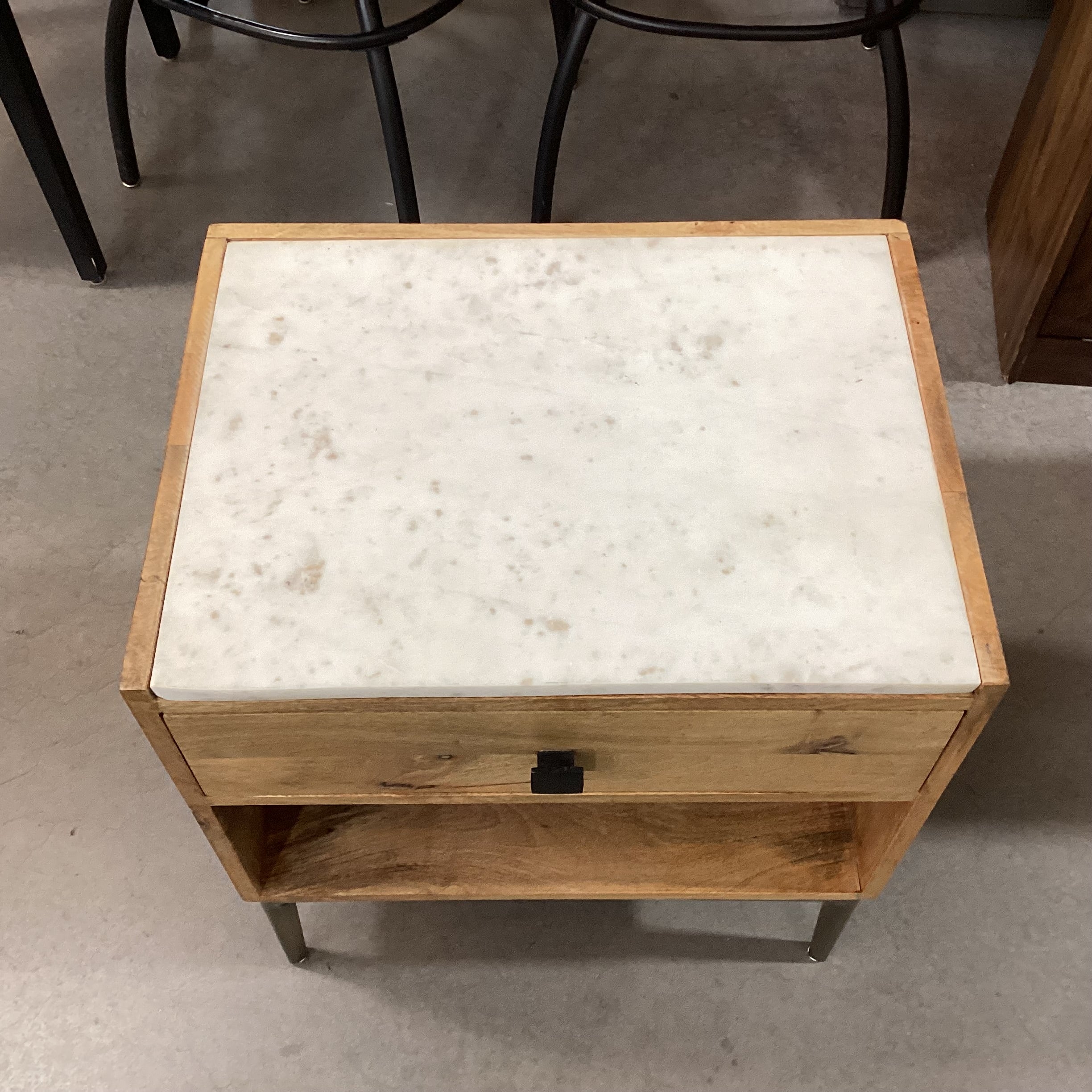 West Elm Natural Wood with Marble Top 1 Drawer Nightstand 20"x 15.5"x 22.5"