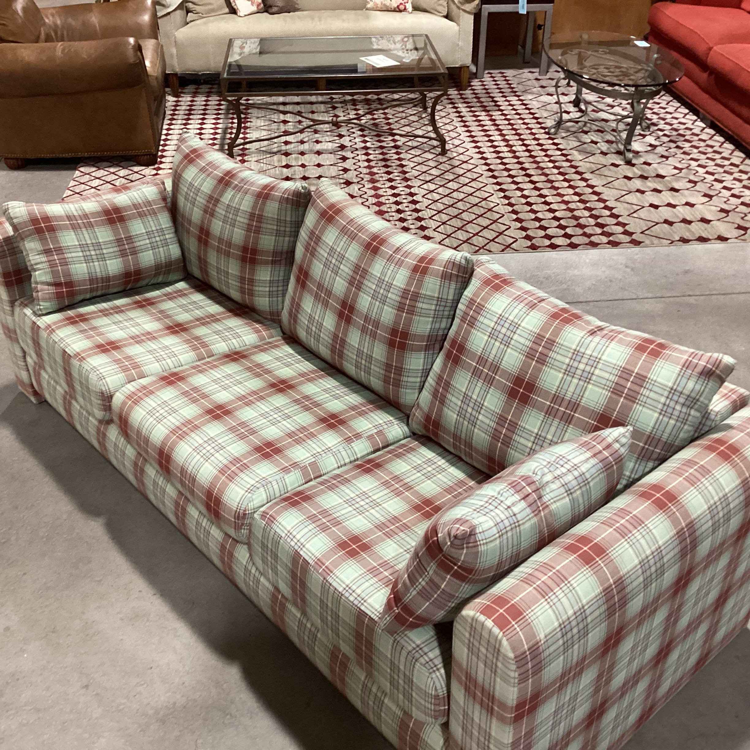 Green Rust Blue Woven Plaid Sofa 87"x 36"x 25"