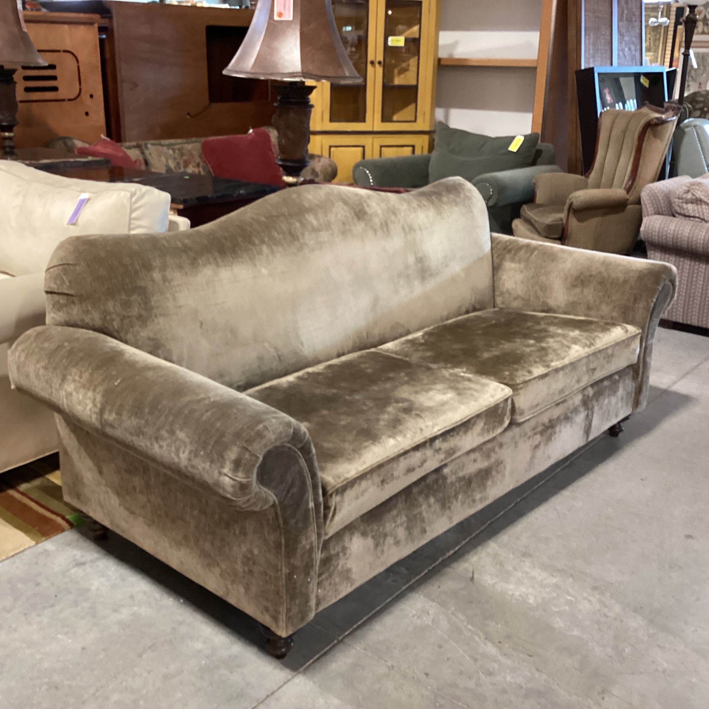 Westwood Industries Sage Velvet Curve Back & Roll Arm Sofa 84"x 36"x 37"