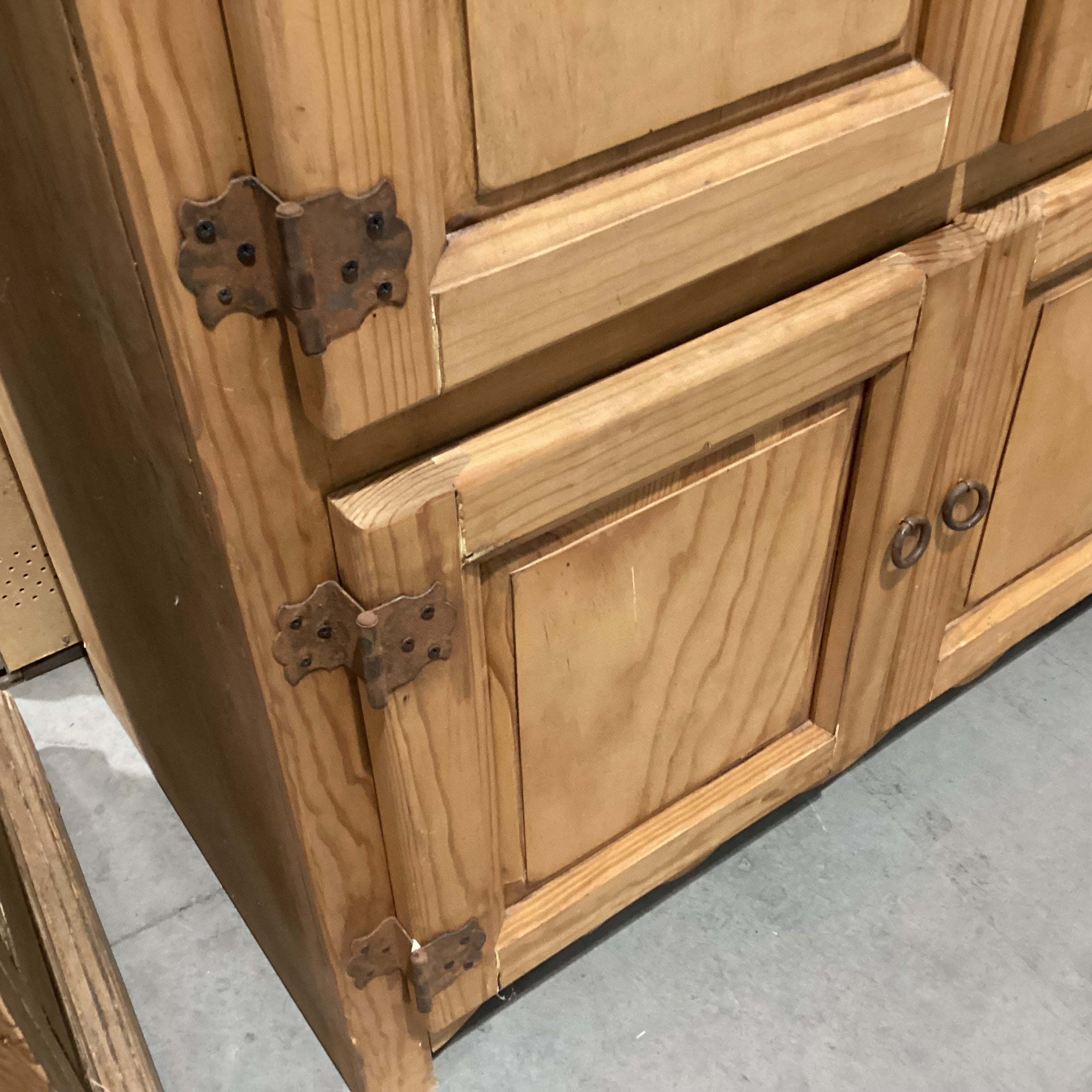 Arched Rustic Natural Carved Wood 4 Door with Shelves & 2 Drawer Armoire 48.5"x 26"x 80.5"