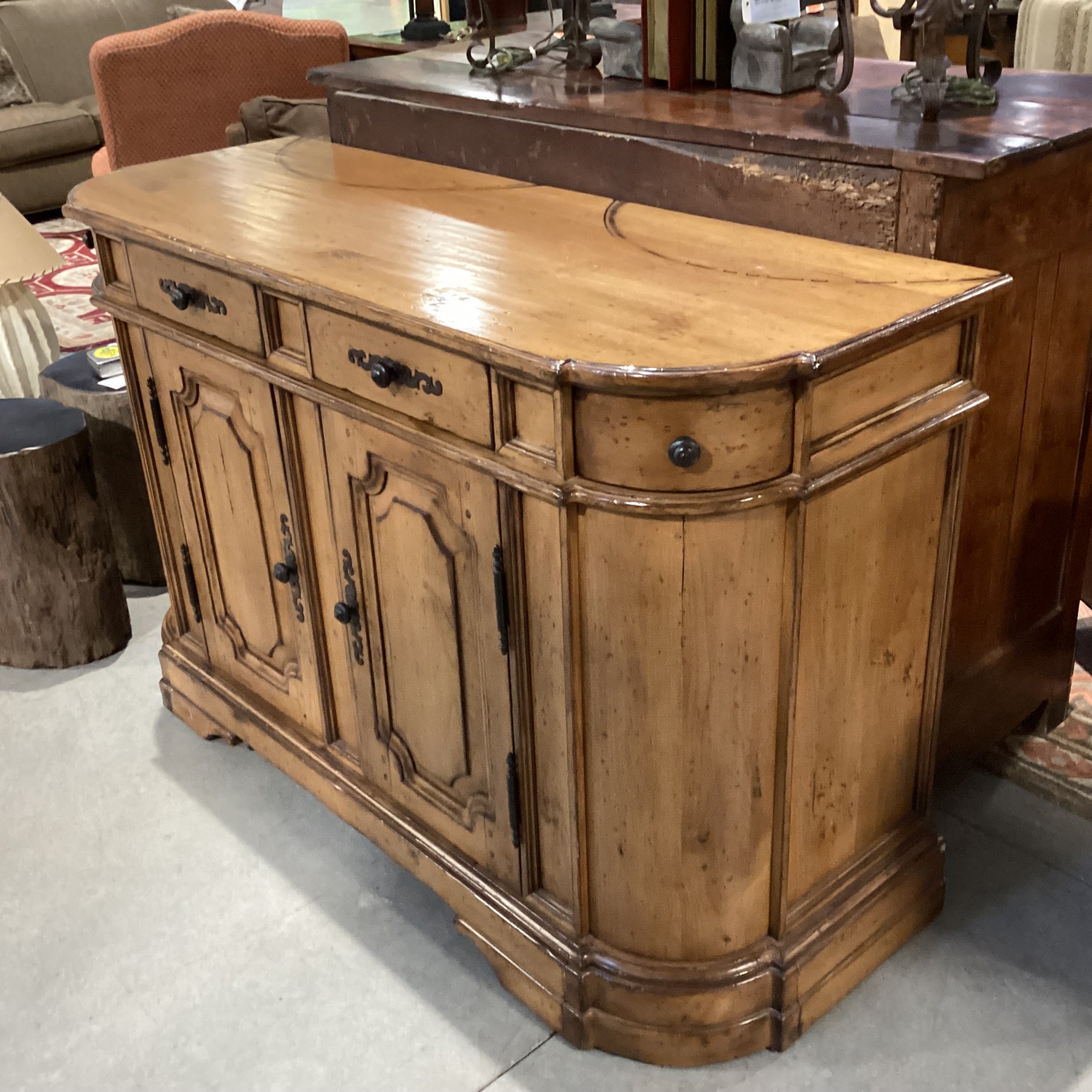 Distressed Finish Carved Panel Details 4 Drawer Sideboard 60"x 22"x 38.5"