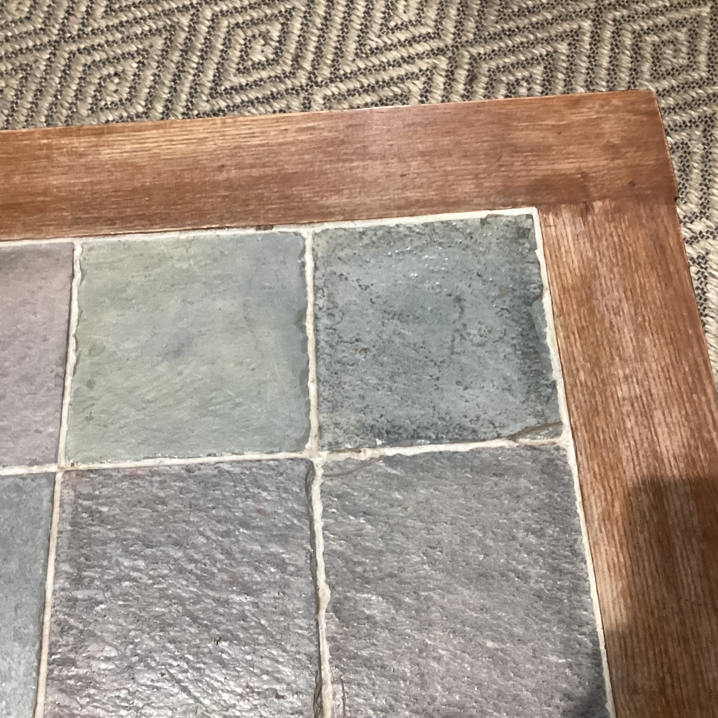 Natural Light Finish Wood & Slate Stone Tile Coffee Table 50.5"x 30"x 18"