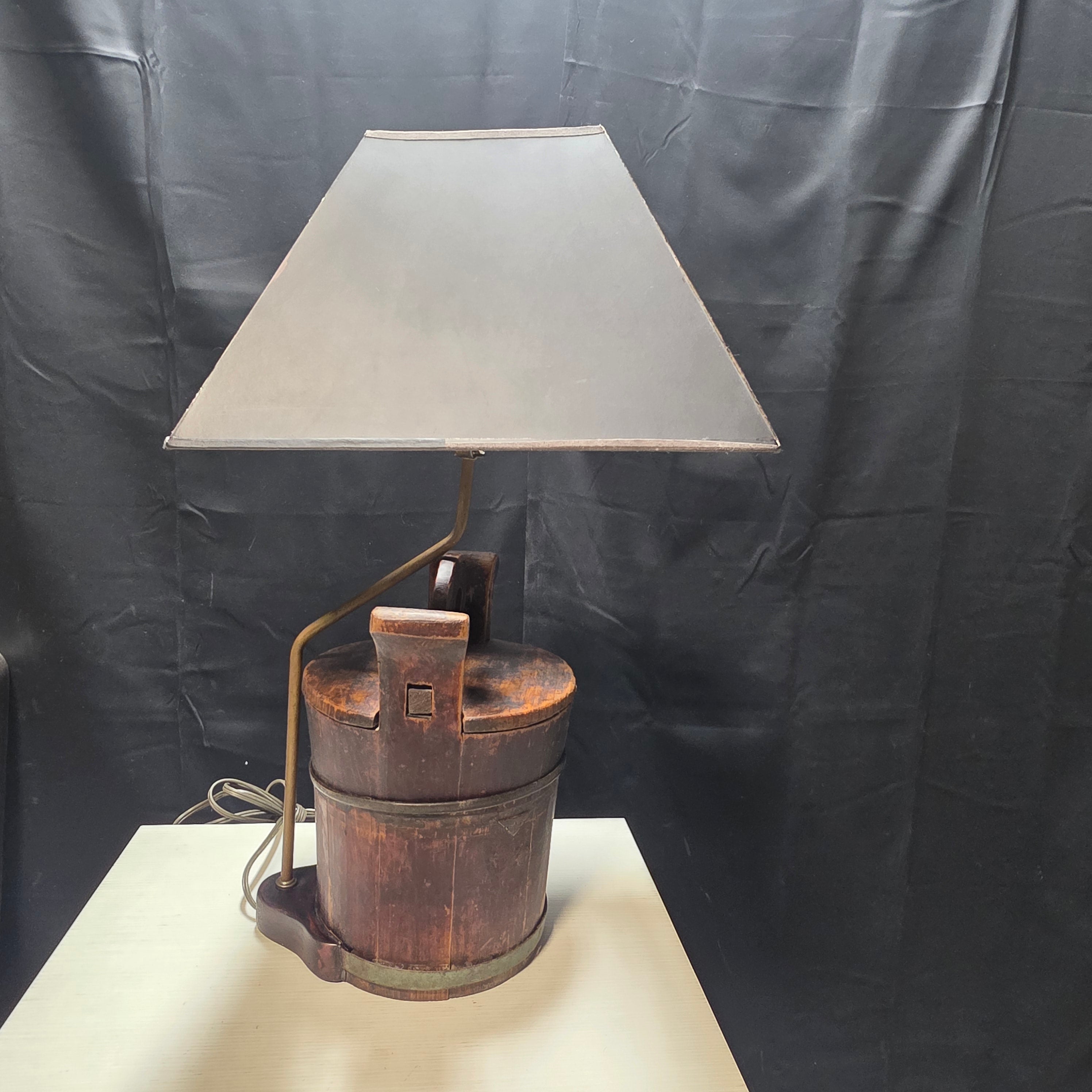 Unique Antique Chinese Rice / Water Bucket Turned into a Lamp 8.25"x10"x25"
