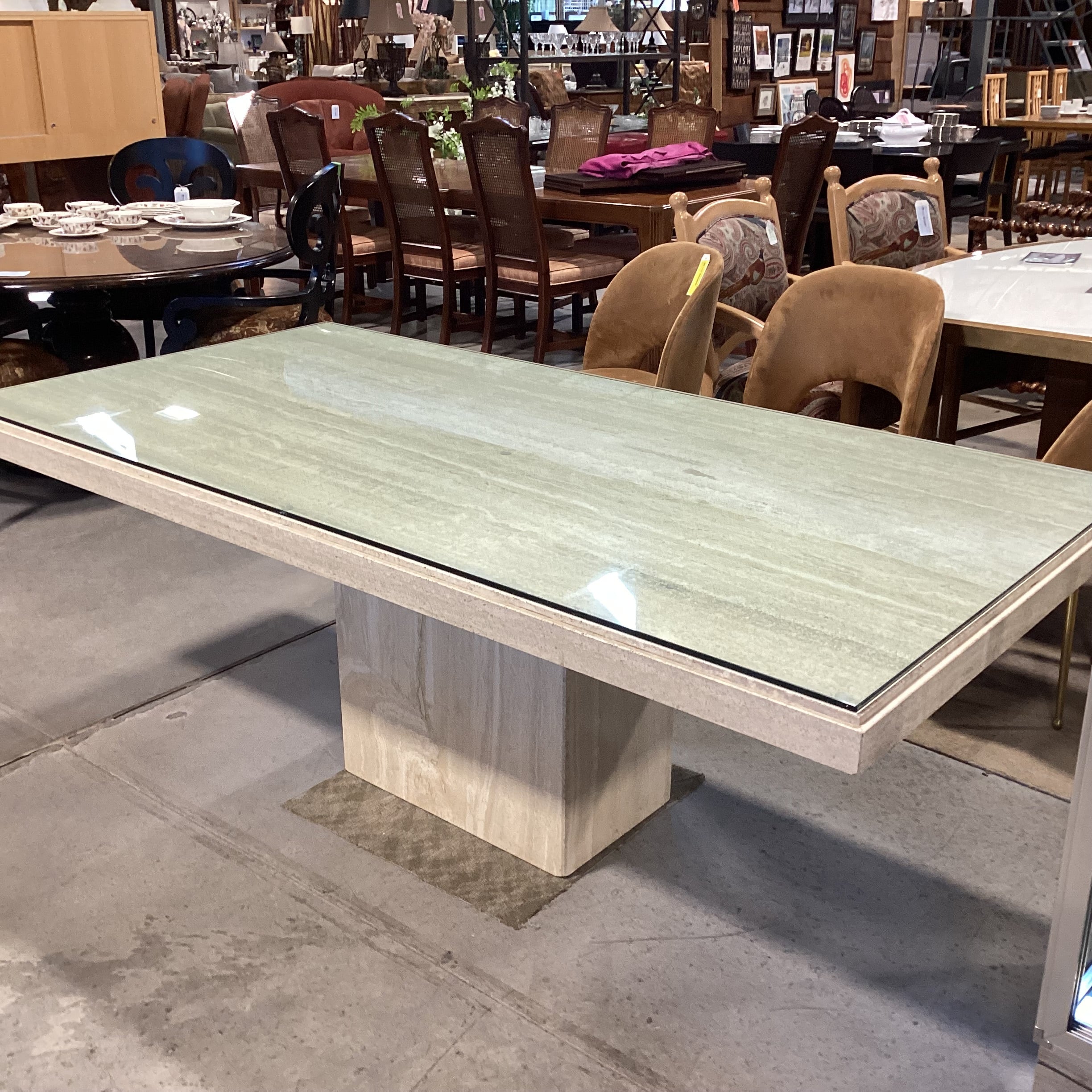 Italian Travertine with Glass Top Dining Table 79"x 39.5"x 30"