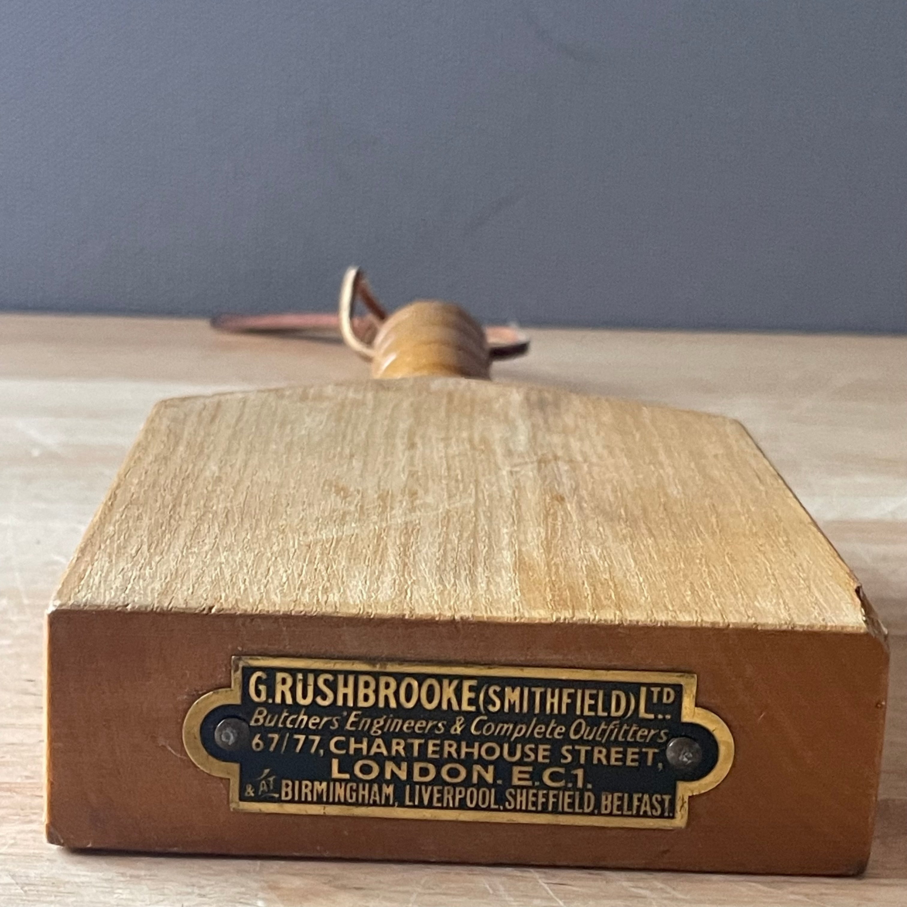 Antique 1930's G.Rushbrooke (Smithfield)Ltd Wood Butcher's Fat Beater, 4"x 1.25"x 9.5"